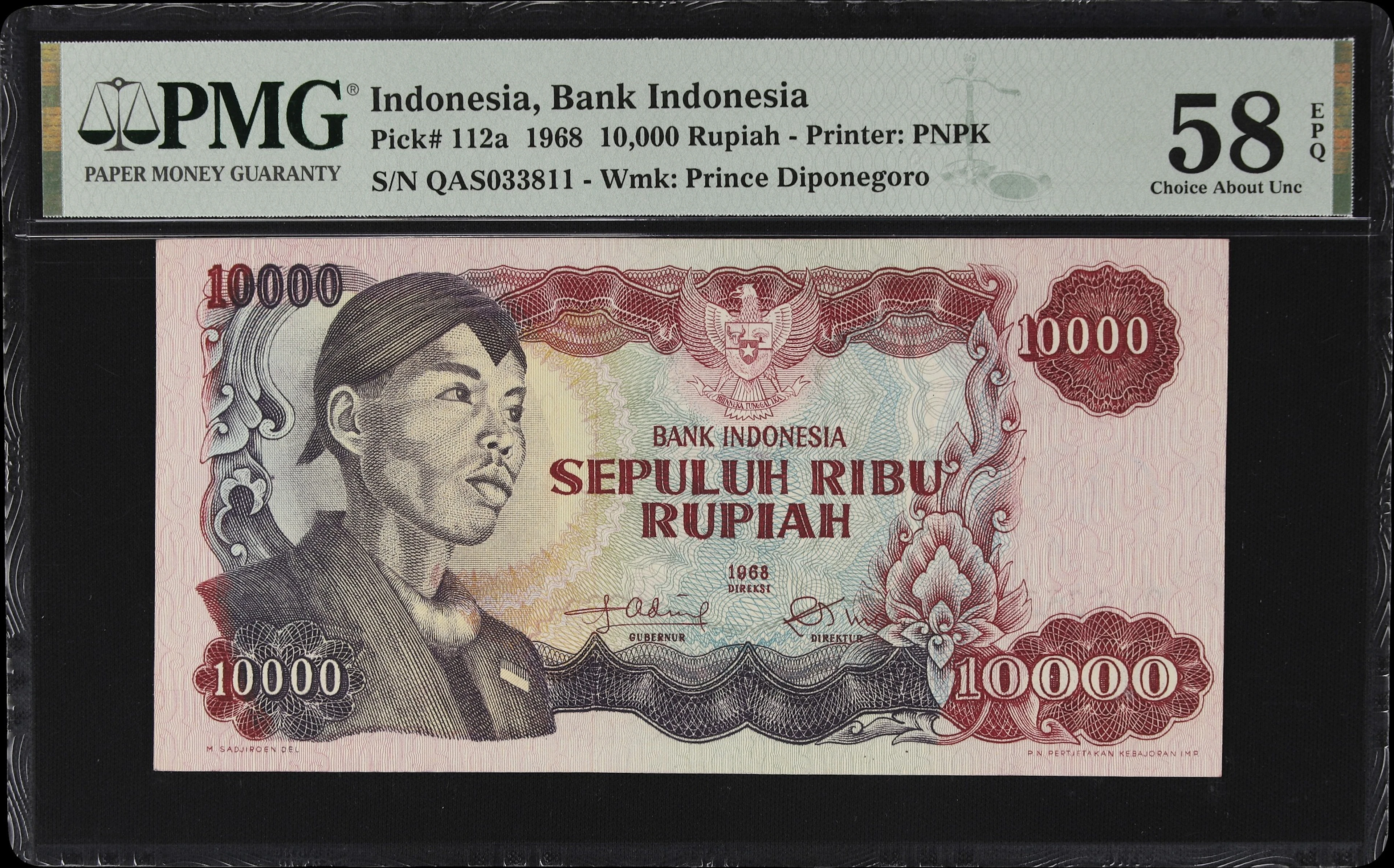 INDONESIA. Bank Indonesia. 10,000 Rupiah, 1968. P-112a. PMG Choice