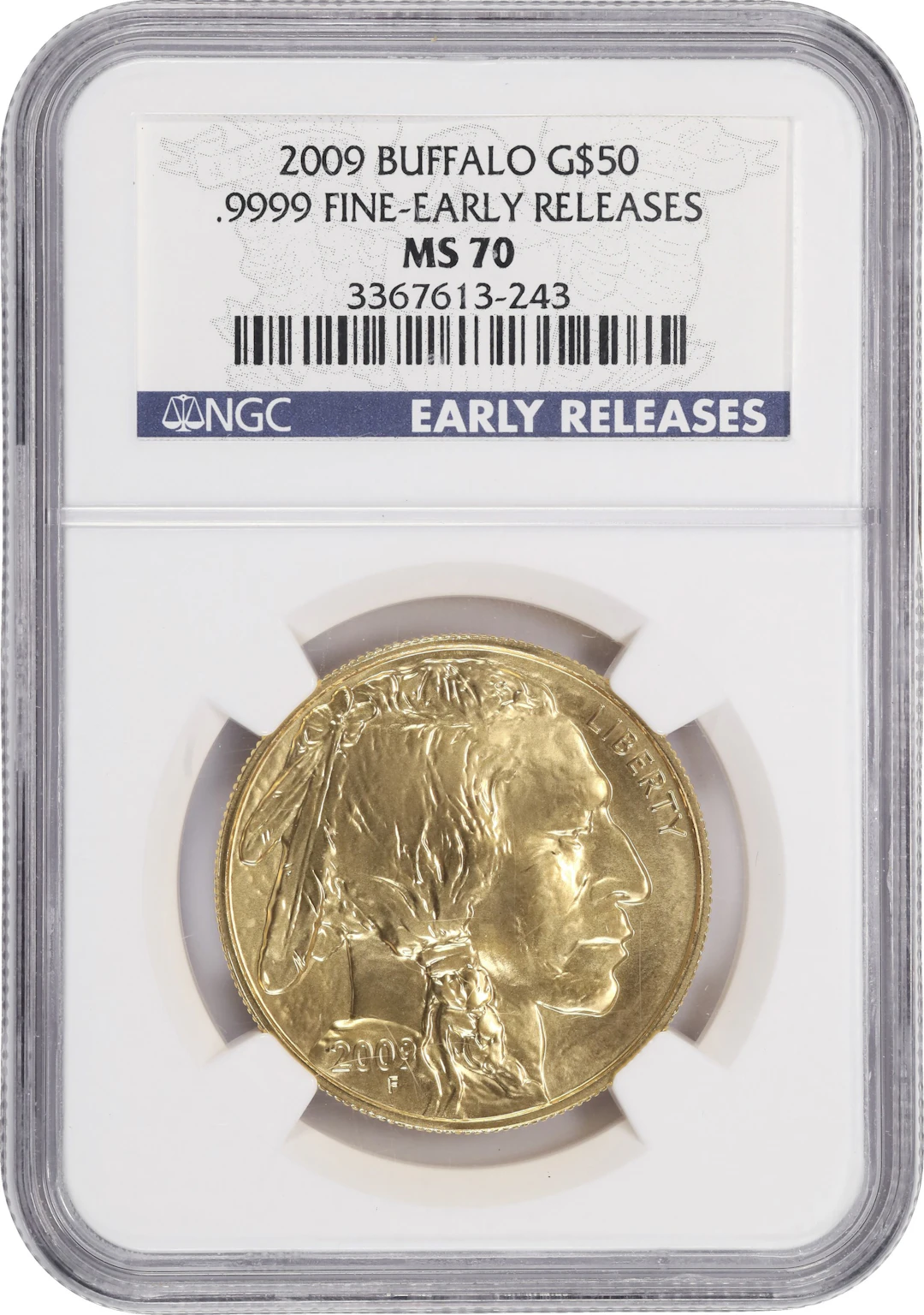 (1 oz, 31.104 g AGW). 2009 American Gold Buffalo $50. MS-70 (NGC).