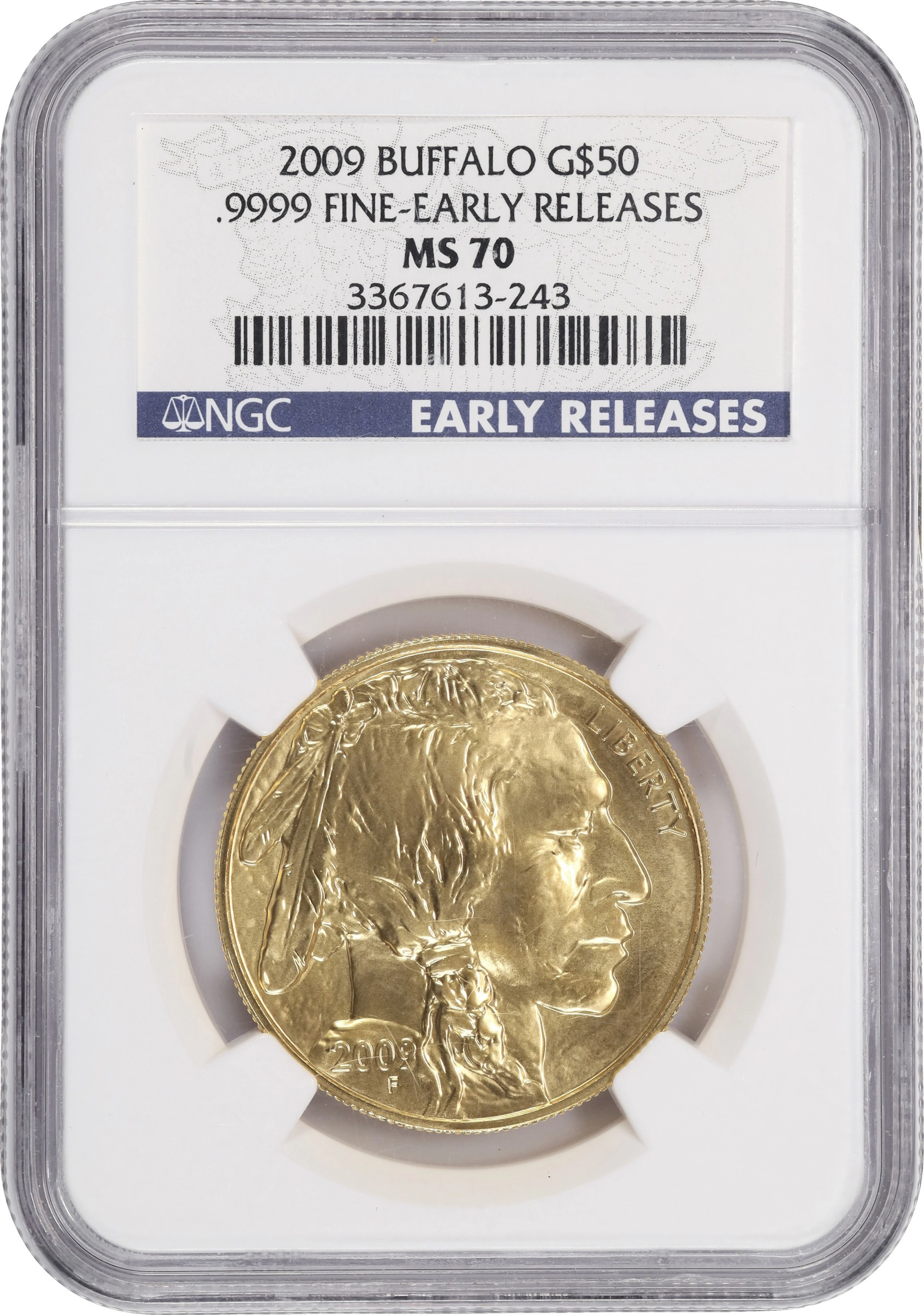 (1 oz, 31.104 g AGW). 2009 American Gold Buffalo $50. MS-70 (NGC).