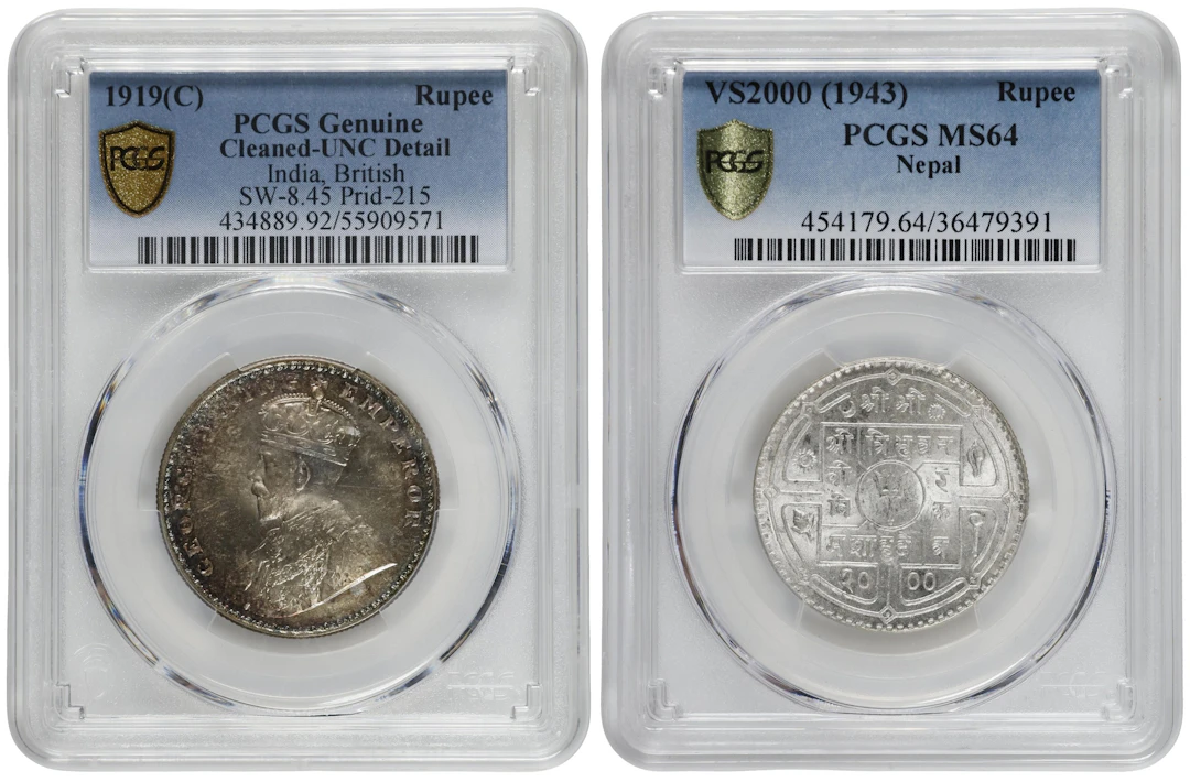 MIXED LOTS. Duo of Rupees (2 Pieces), ND (1919-43). Both PCGS Genuine.