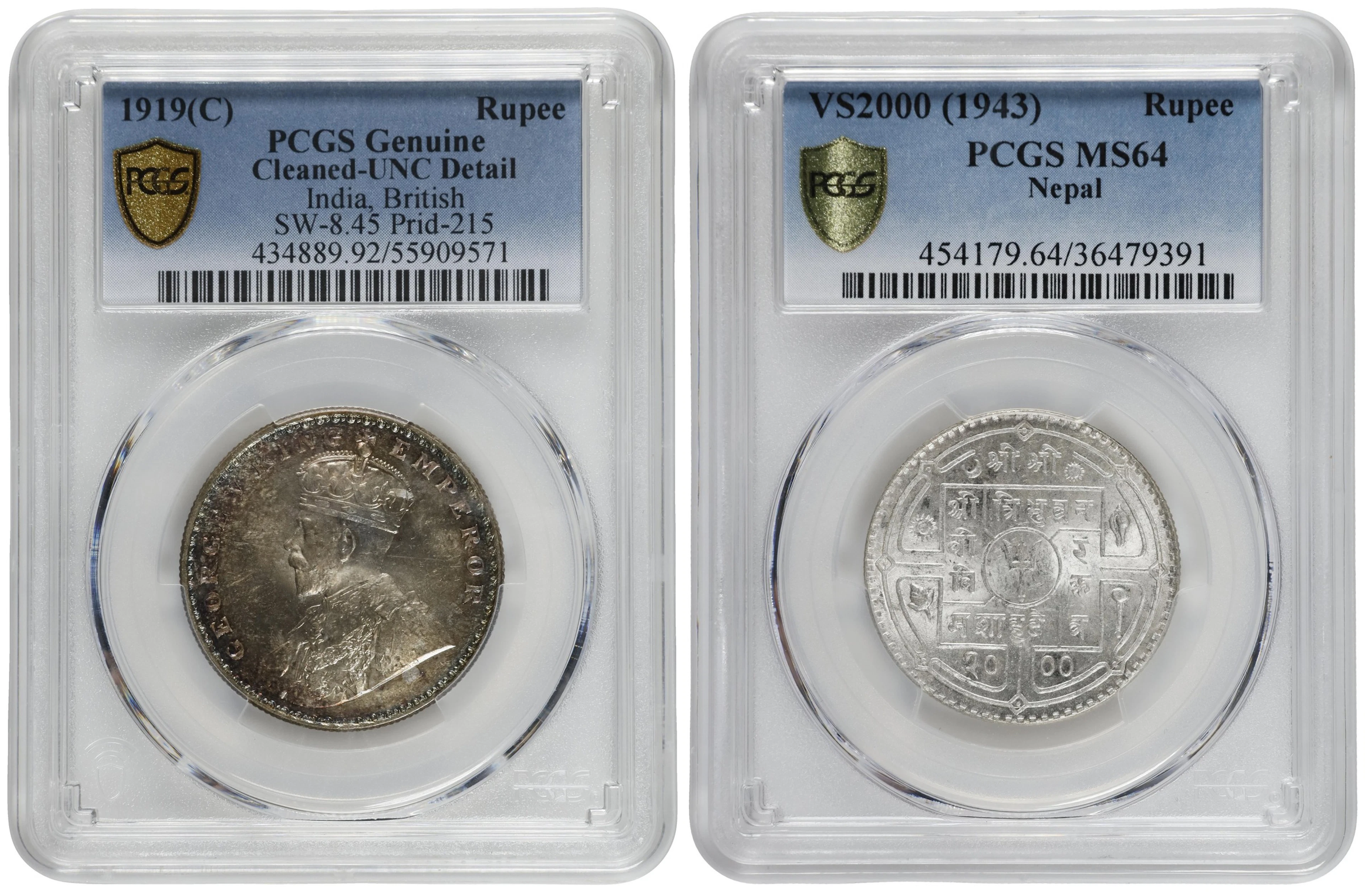 MIXED LOTS. Duo of Rupees (2 Pieces), ND (1919-43). Both PCGS Genuine.