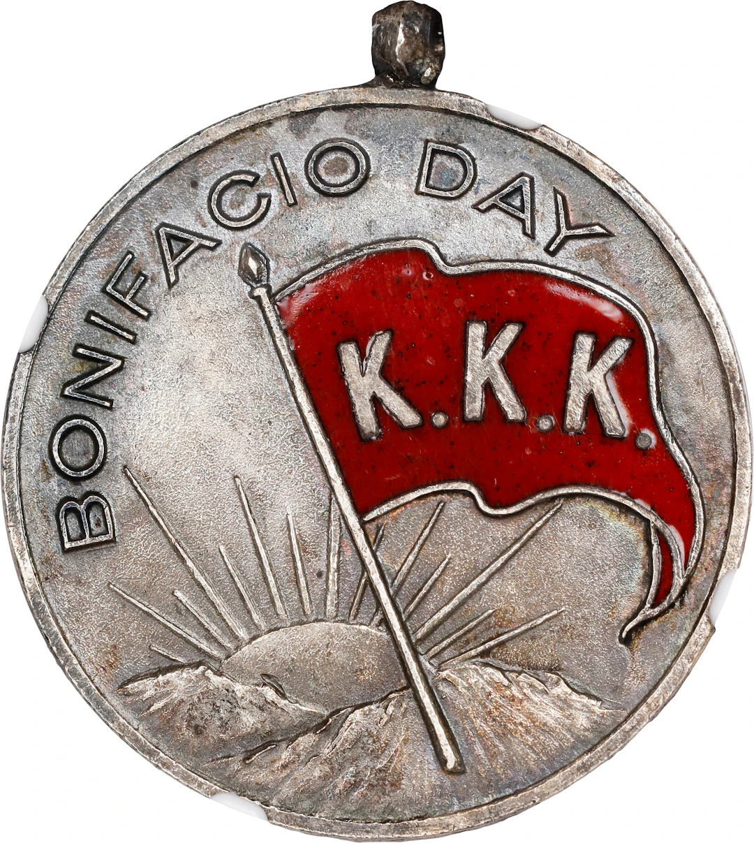 PHILIPPINES. Bonifacio Day Silvered Bronze with Red Enamel Medal