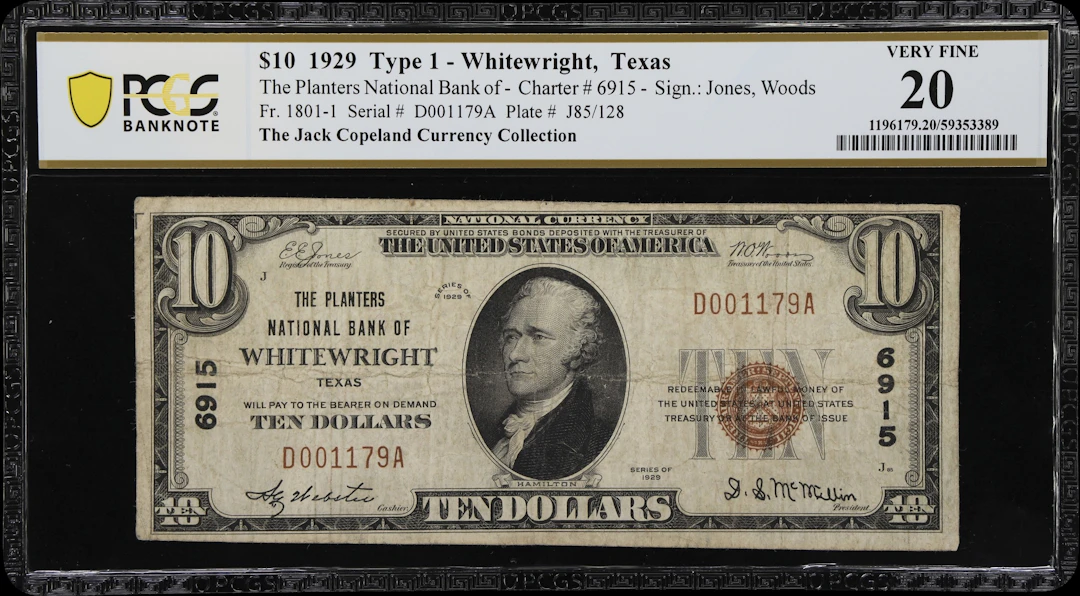 Whitewright, Texas. $10 1929 Ty. 1. Fr. 1801-1. Planters NB. Charter