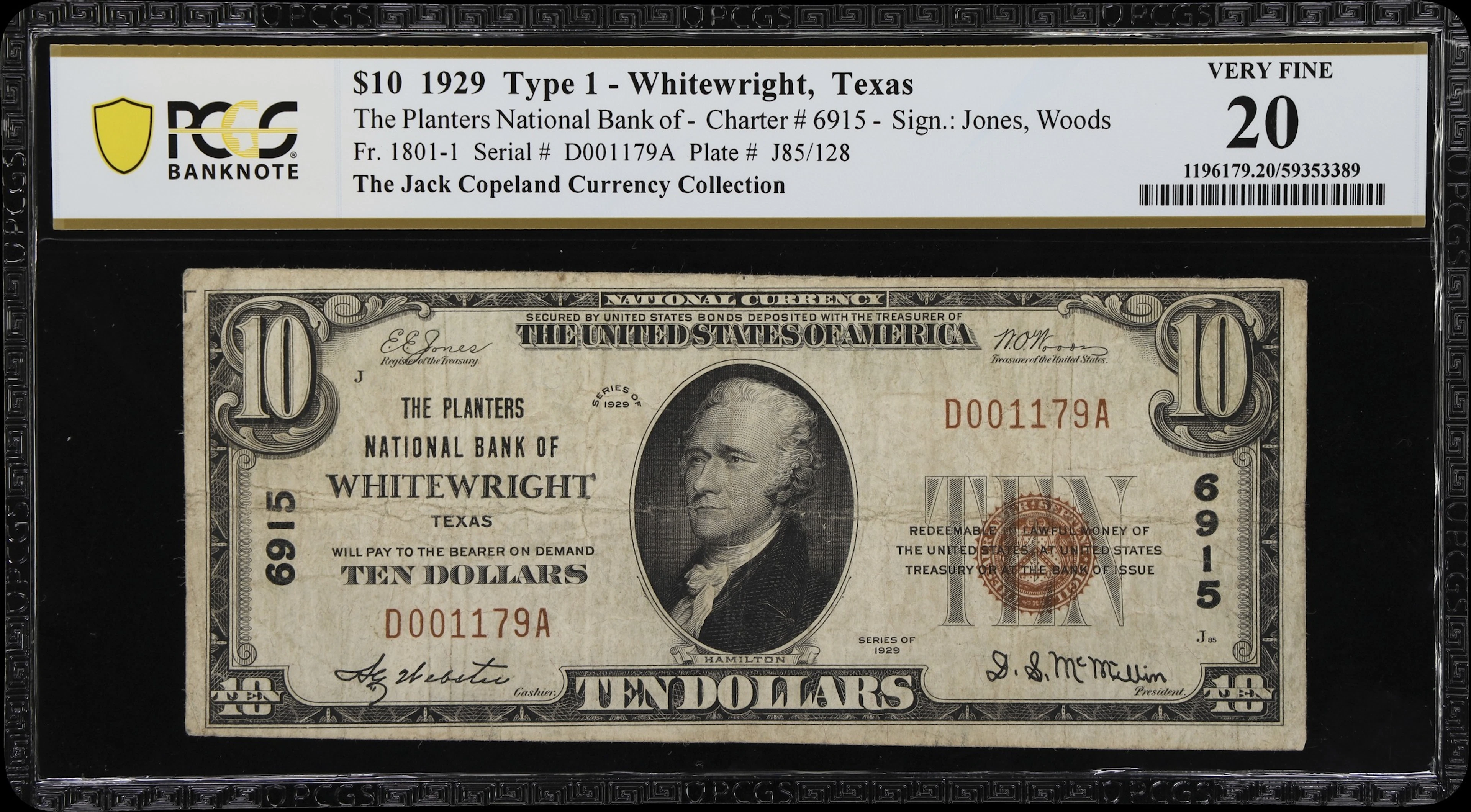 Whitewright, Texas. $10 1929 Ty. 1. Fr. 1801-1. Planters NB. Charter