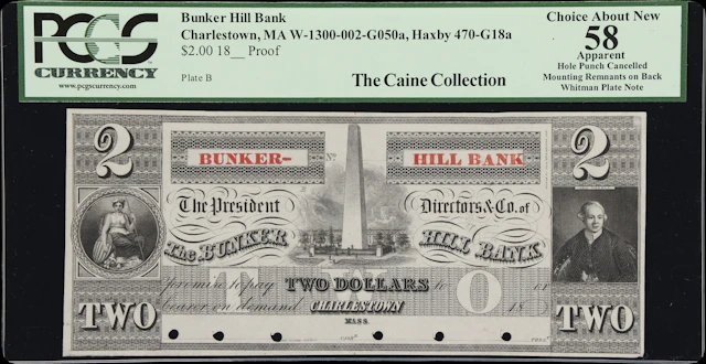 Charlestown, Massachusetts. Bunker Hill Bank. 18xx $2. PCGS Currency