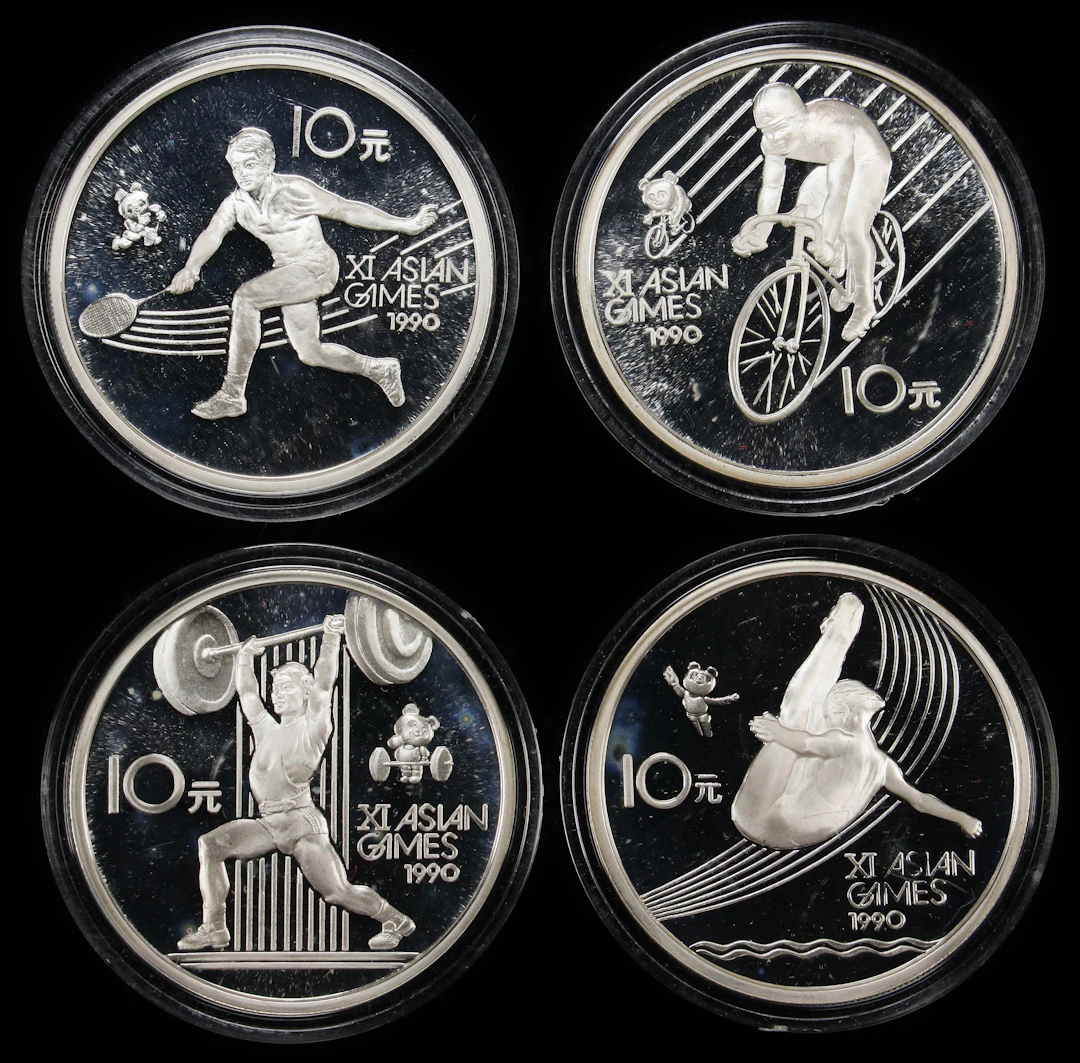 (t) CHINA. 11th Asian Games Silver 10 Yuan Set (4 Pieces), 1990. PROOF