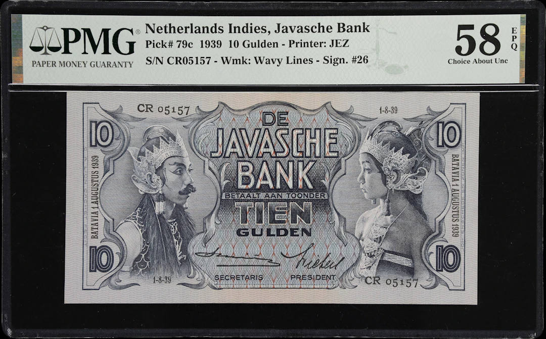 NETHERLANDS INDIES. Javasche Bank. 10 Gulden, 1.8.1939. P-79c. PMG