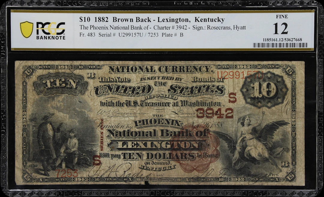 Lexington, Kentucky. $10 1882 Brown Back. Fr. 483. Phoenix NB. Charter