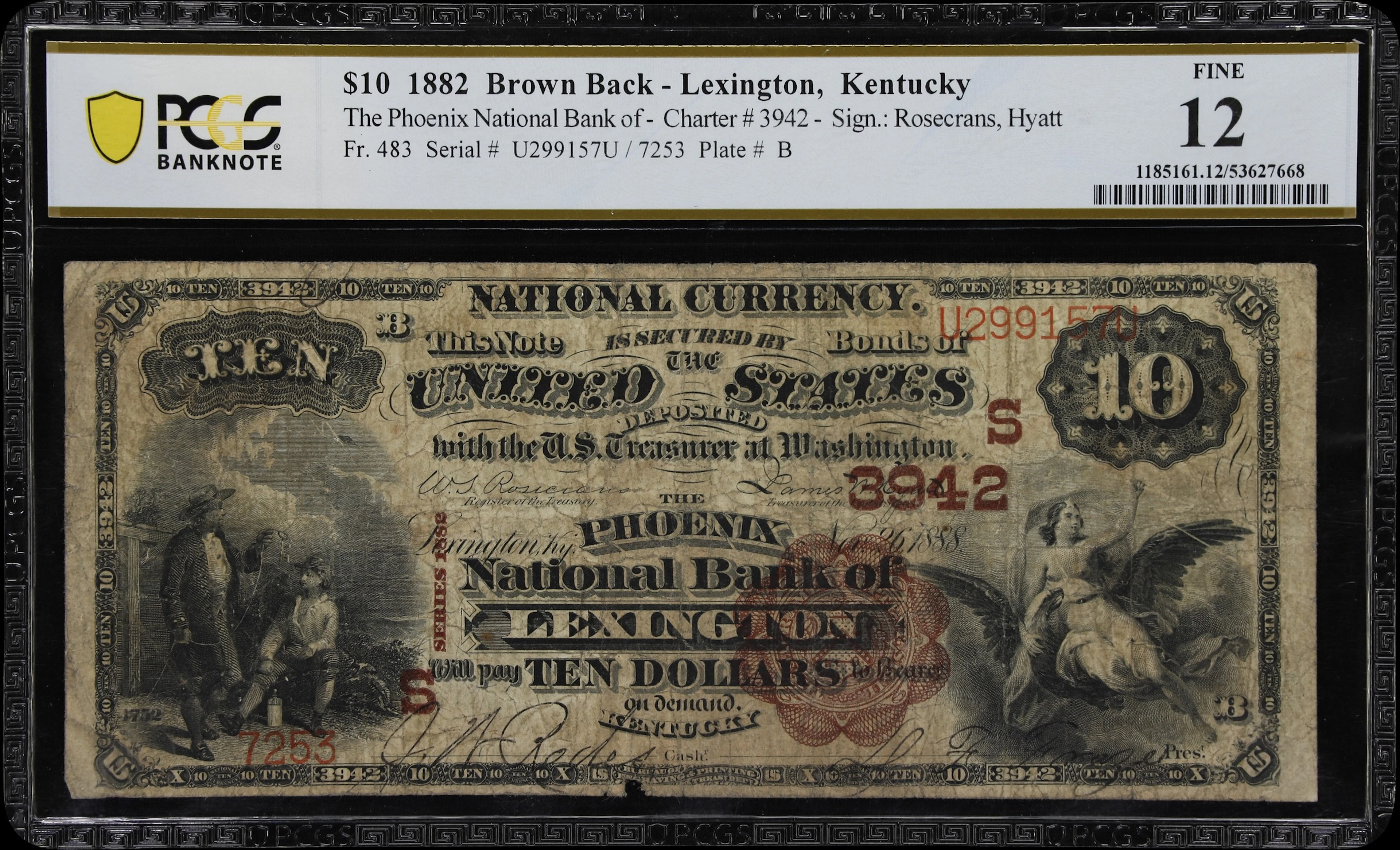 Lexington, Kentucky. $10 1882 Brown Back. Fr. 483. Phoenix NB. Charter
