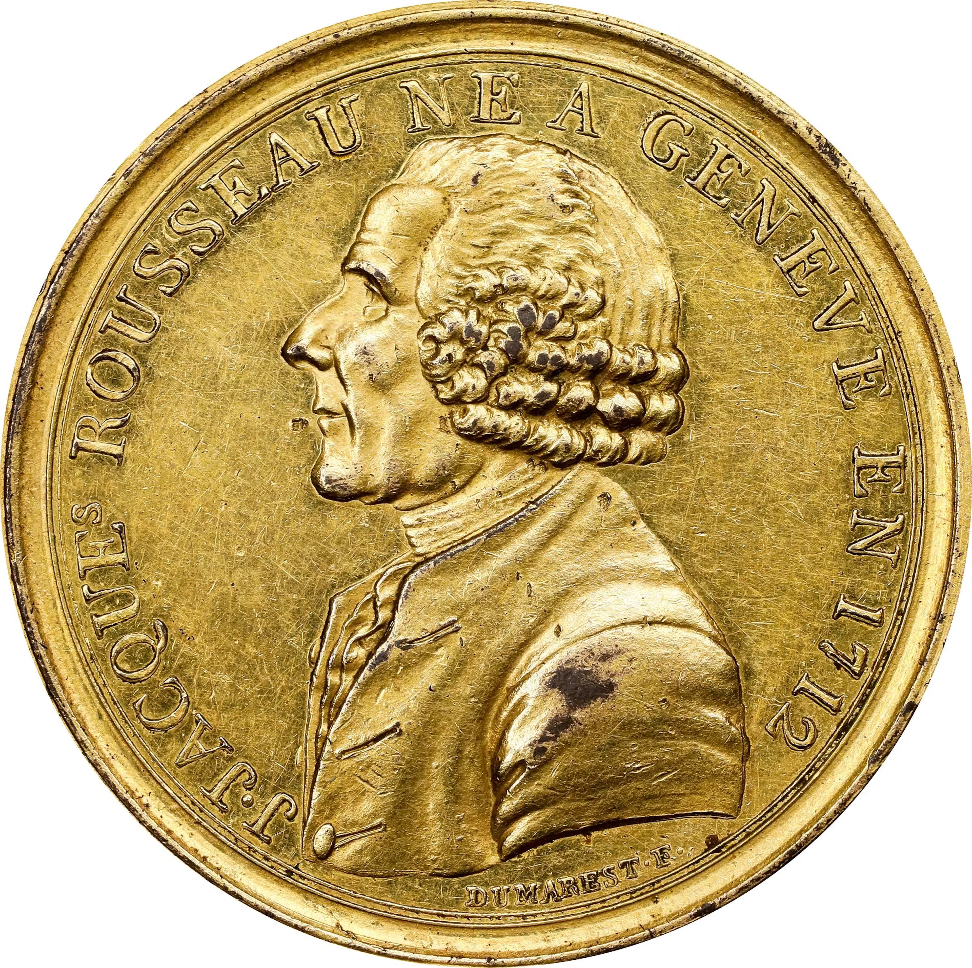 FRANCE. Constitution. Jean-Jacques Rousseau Gilt Bronze Medal, ND