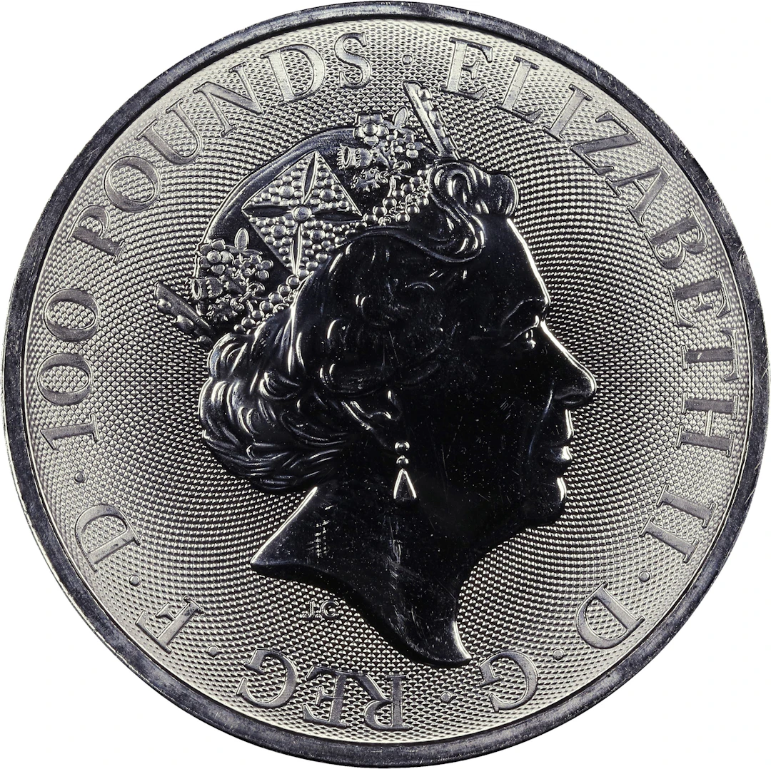 (1 oz, 31.104 g APtW). Great Britain. 2021 1 oz White Lion of Mortimer