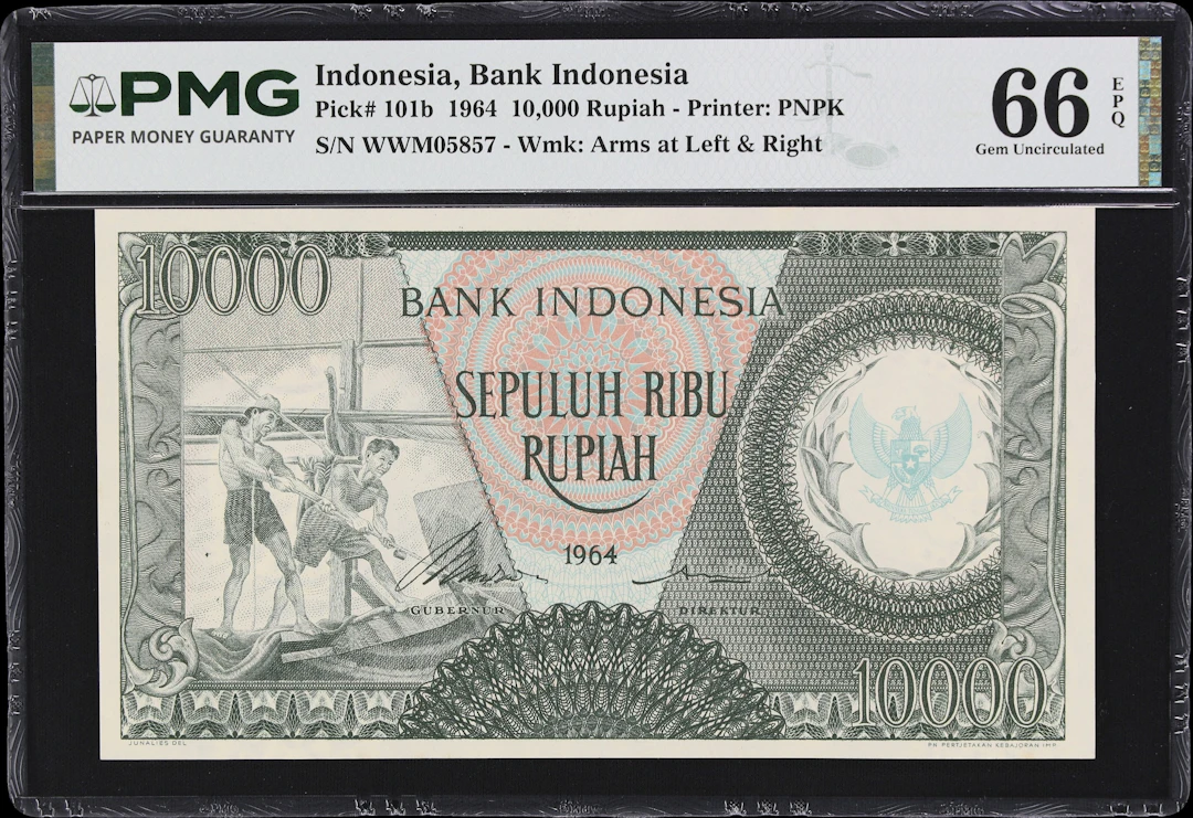 INDONESIA. Bank Indonesia. 10,000 Rupiah, 1964. P-101b. PMG Gem Uncirculated