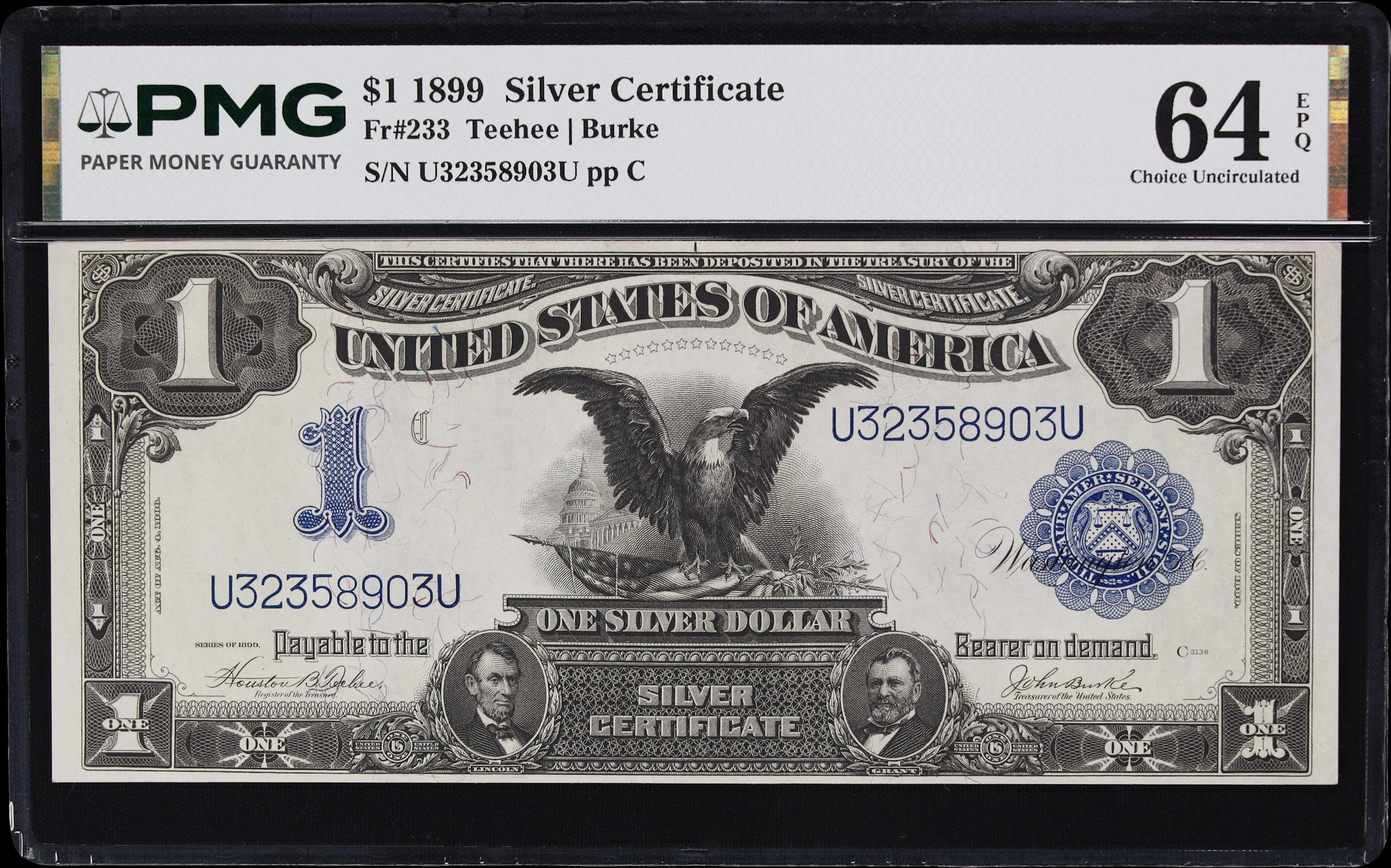 Fr. 233. 1899 $1 Silver Certificate. PMG Choice Uncirculated 64 EPQ.