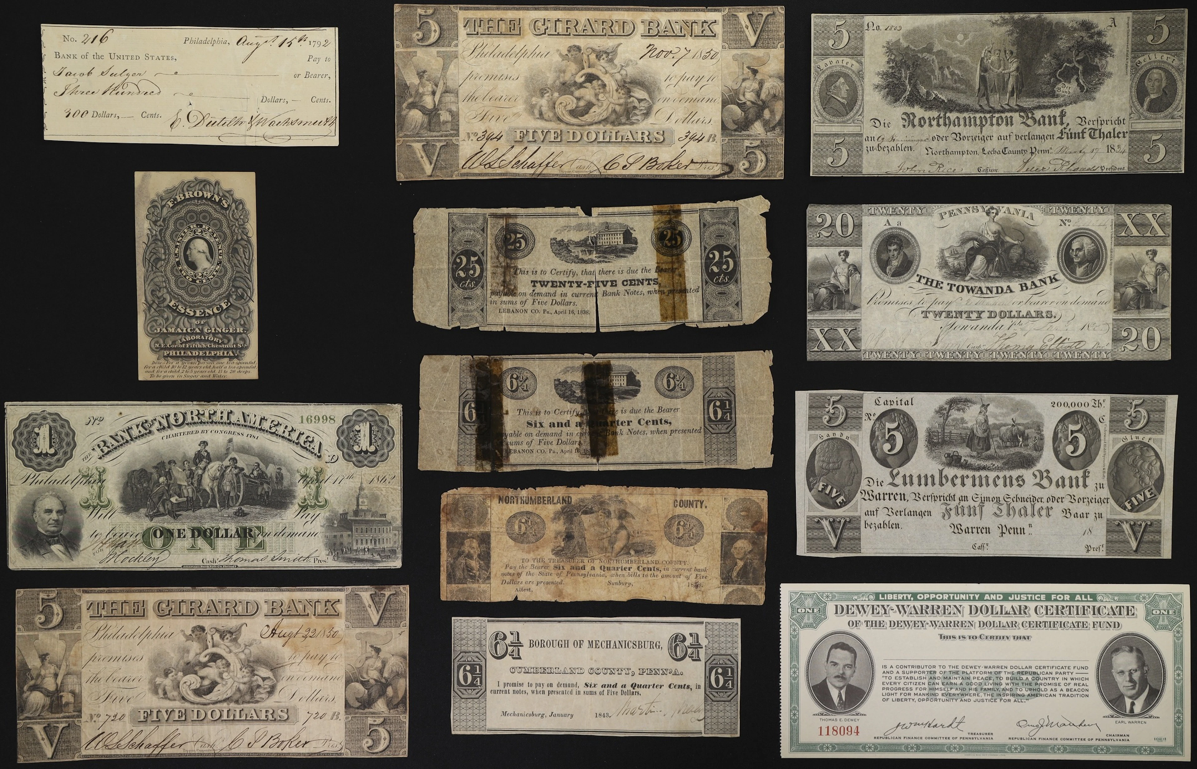 Lot of (13) Pennsylvania Obsoletes. Mixed Issuers. 1794 - 1860s Mixed