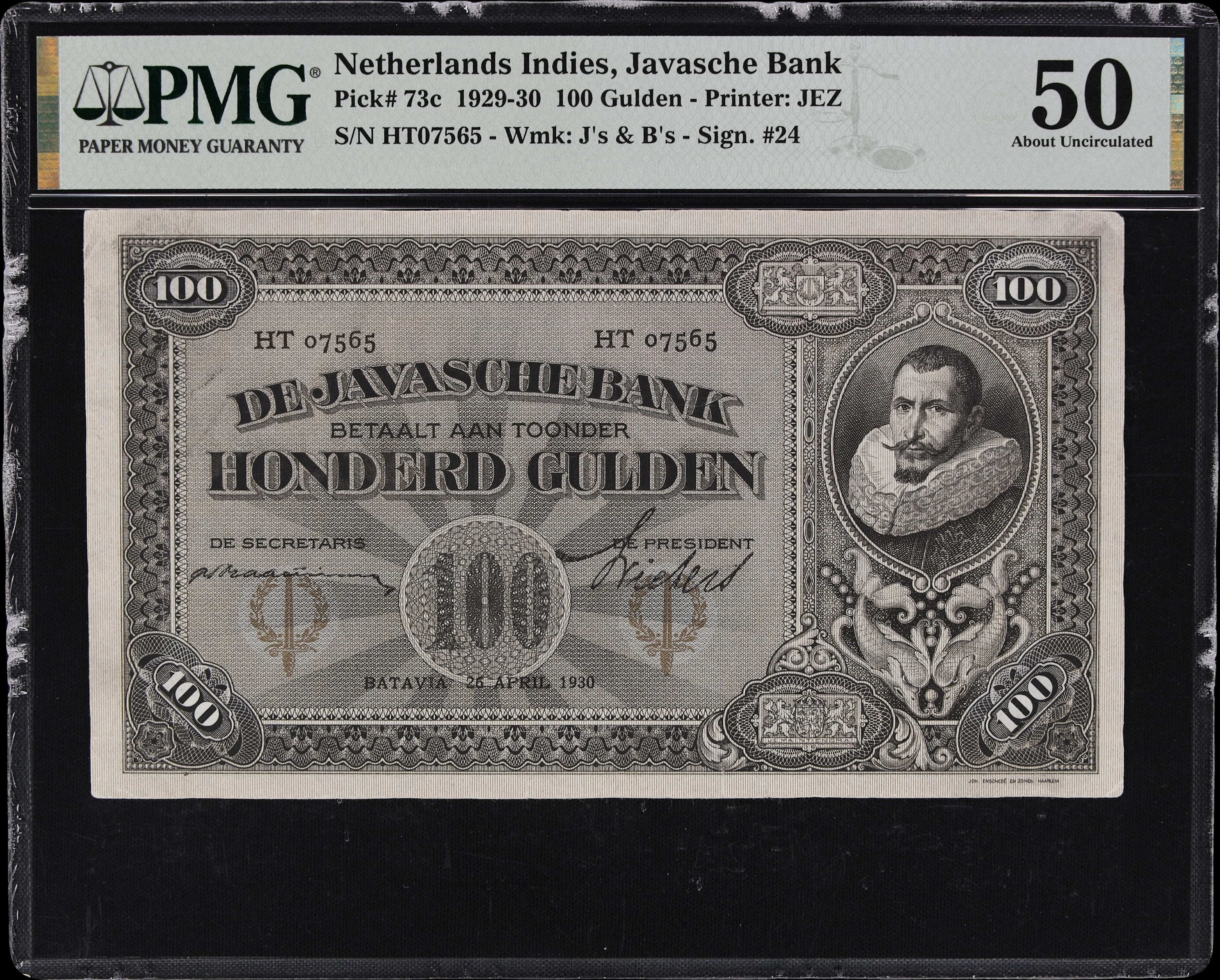 NETHERLANDS INDIES. Javasche Bank. 100 Gulden, 26.4.1930. P-73c. PMG