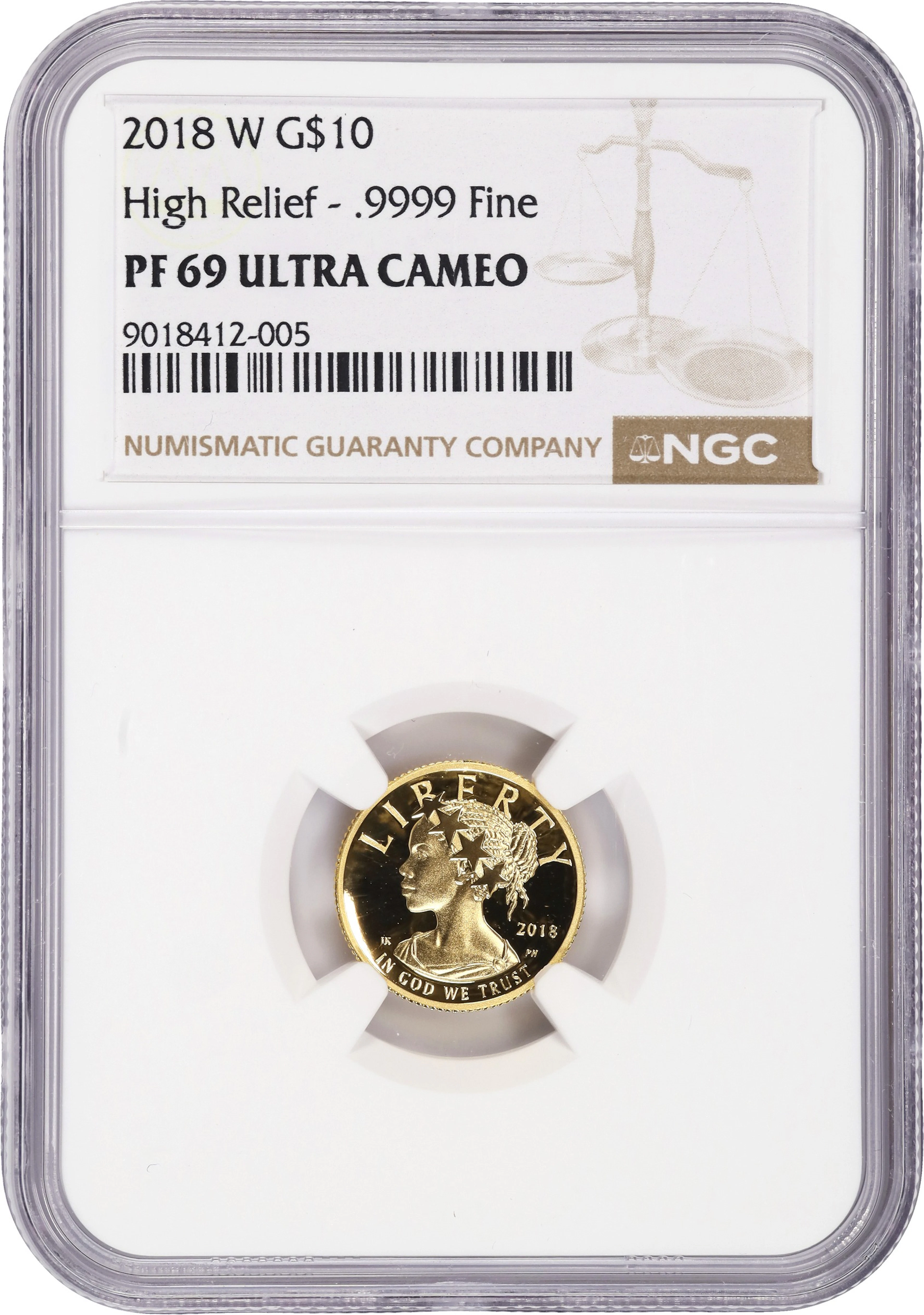 (0.1 oz, 3.11 g AGW). 2018-W American Liberty Gold $10. High Relief.