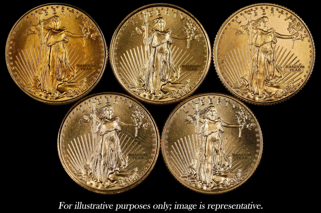 (0.5 oz, 15.552 g AGW). Lot of (5) American Gold Eagle $5.
