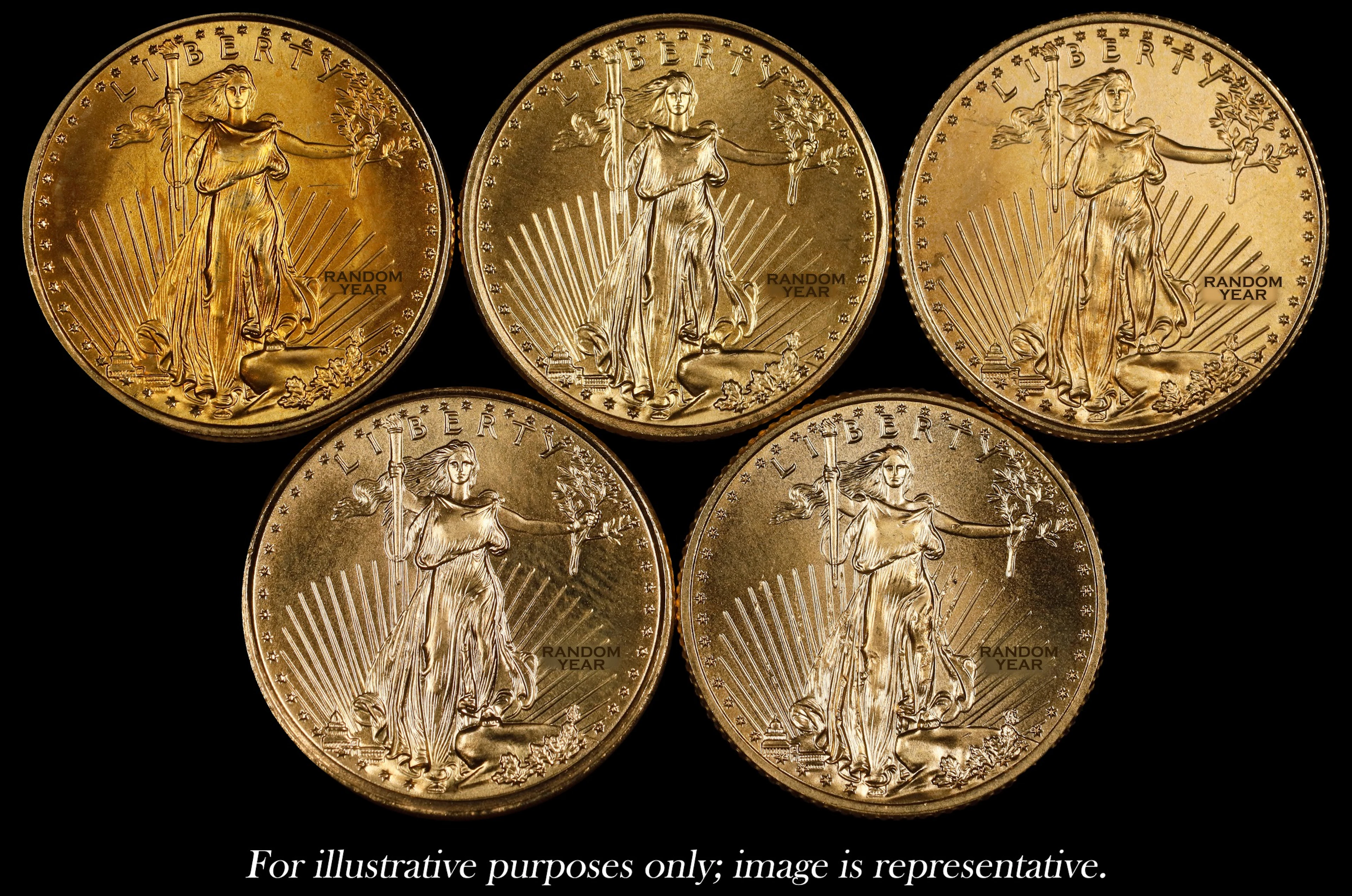 (0.5 oz, 15.552 g AGW). Lot of (5) American Gold Eagle $5.