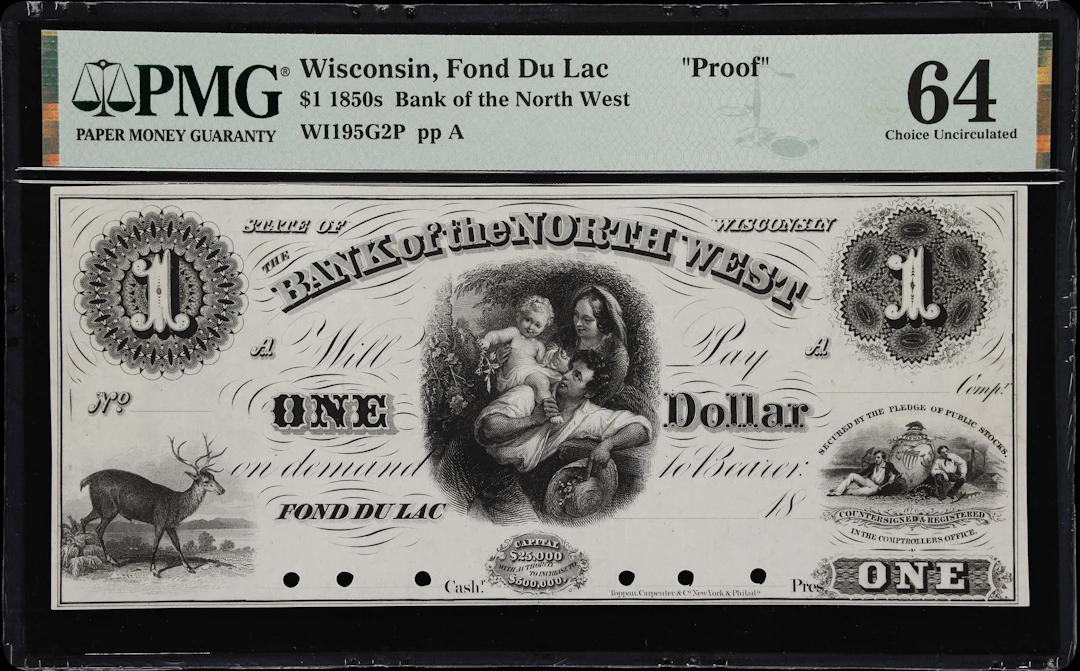 Fond du Lac, Wisconsin. Bank of the North West. 18xx $1. PMG Choice