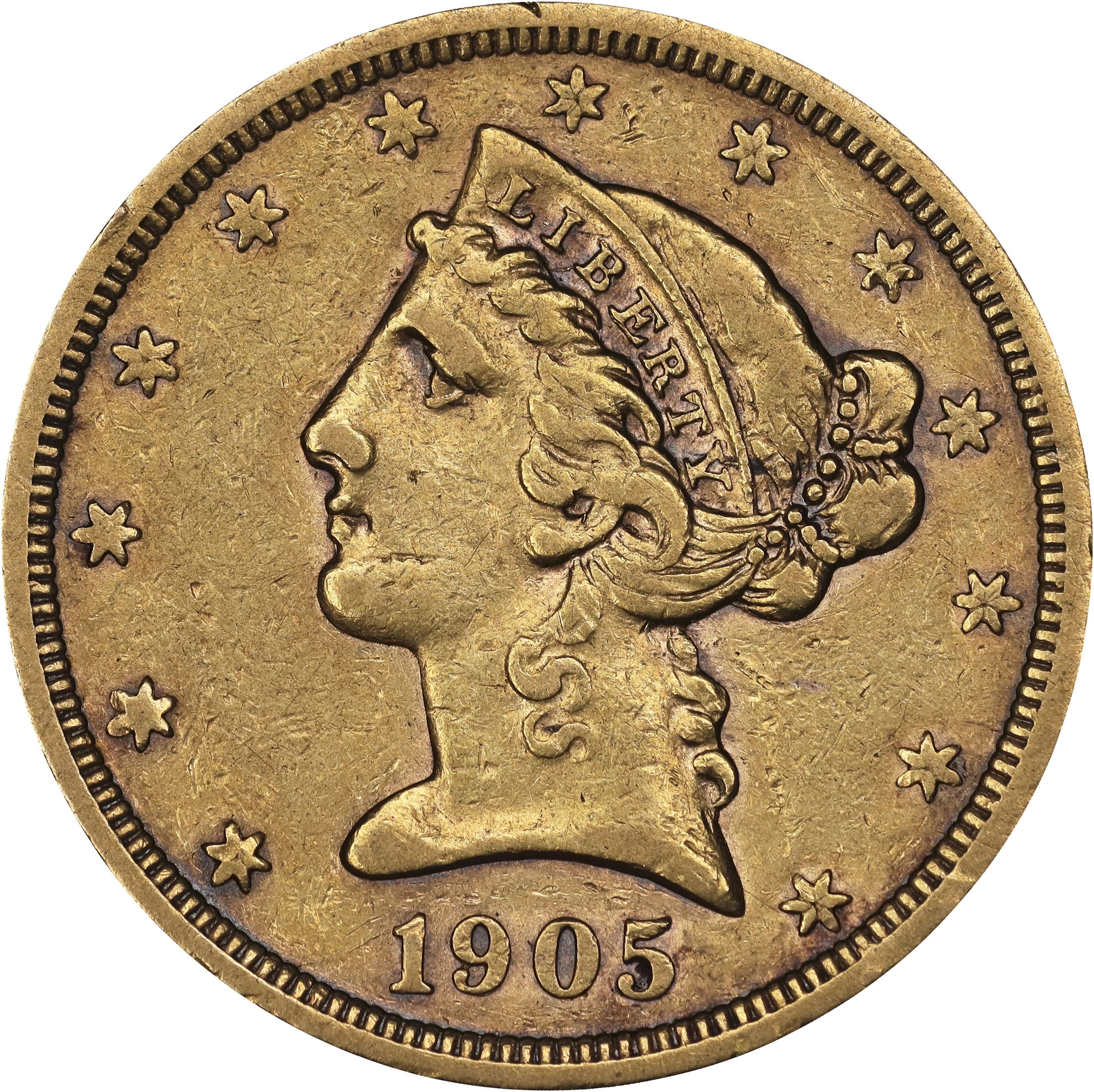(0.242 oz, 7.527 g AGW). 1905-S Liberty Head Half Eagle Gold $5.