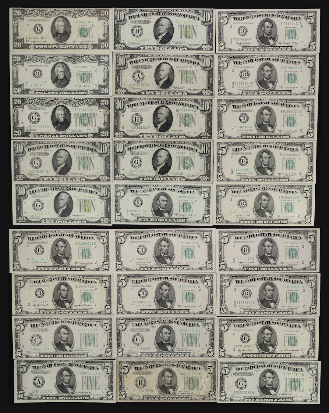 Lot of (27) Mixed Friedbergs. $5, $10 & $20 Federal Reserve Notes.