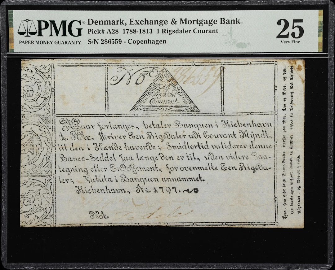 (◊) DENMARK. Exchange & Mortgage Bank. 1 Rigsdaler Courant, 1797.