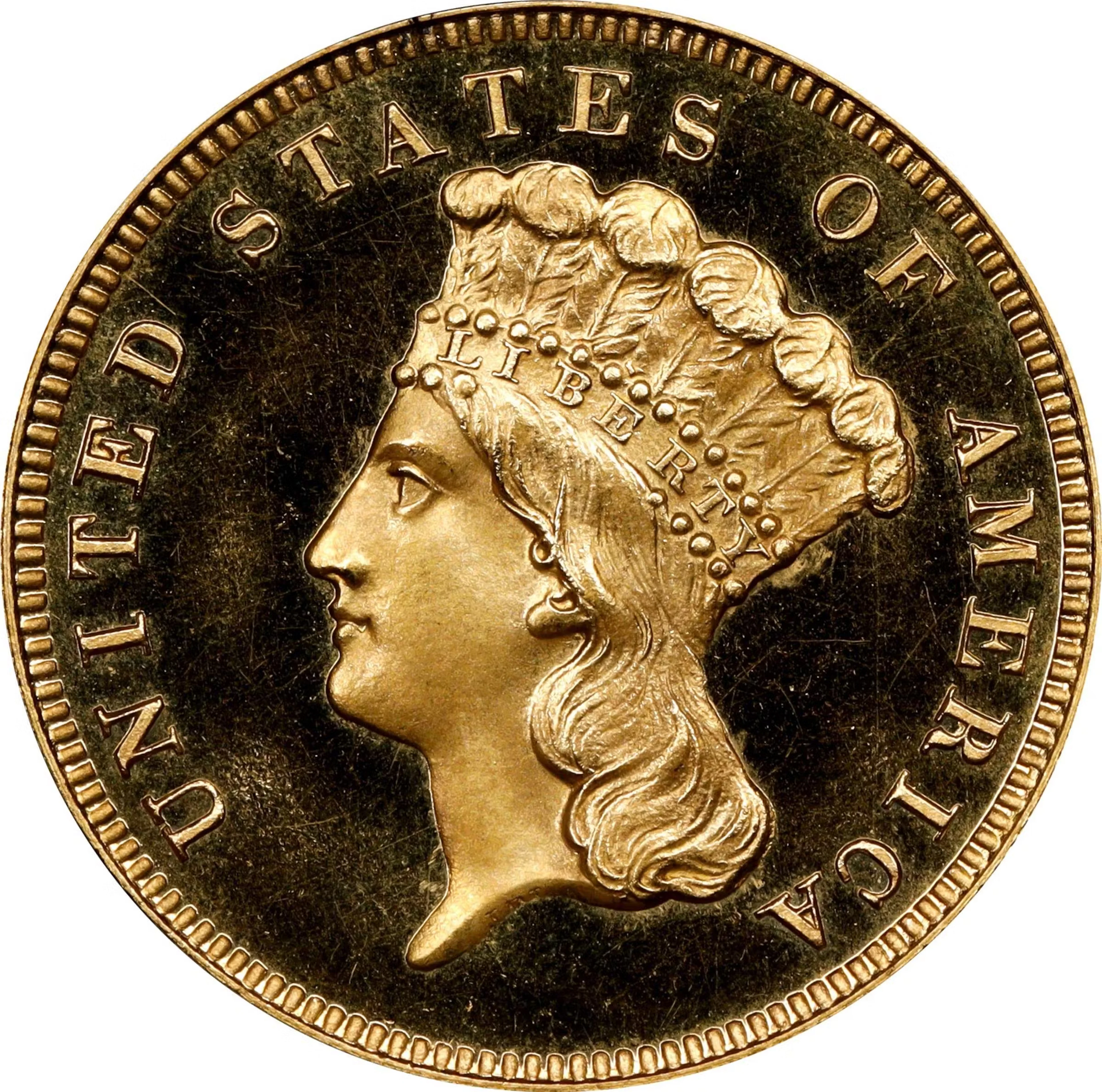 1866 Three-Dollar Gold Piece. JD-1. Rarity-7-. Proof-66+ Deep Cameo