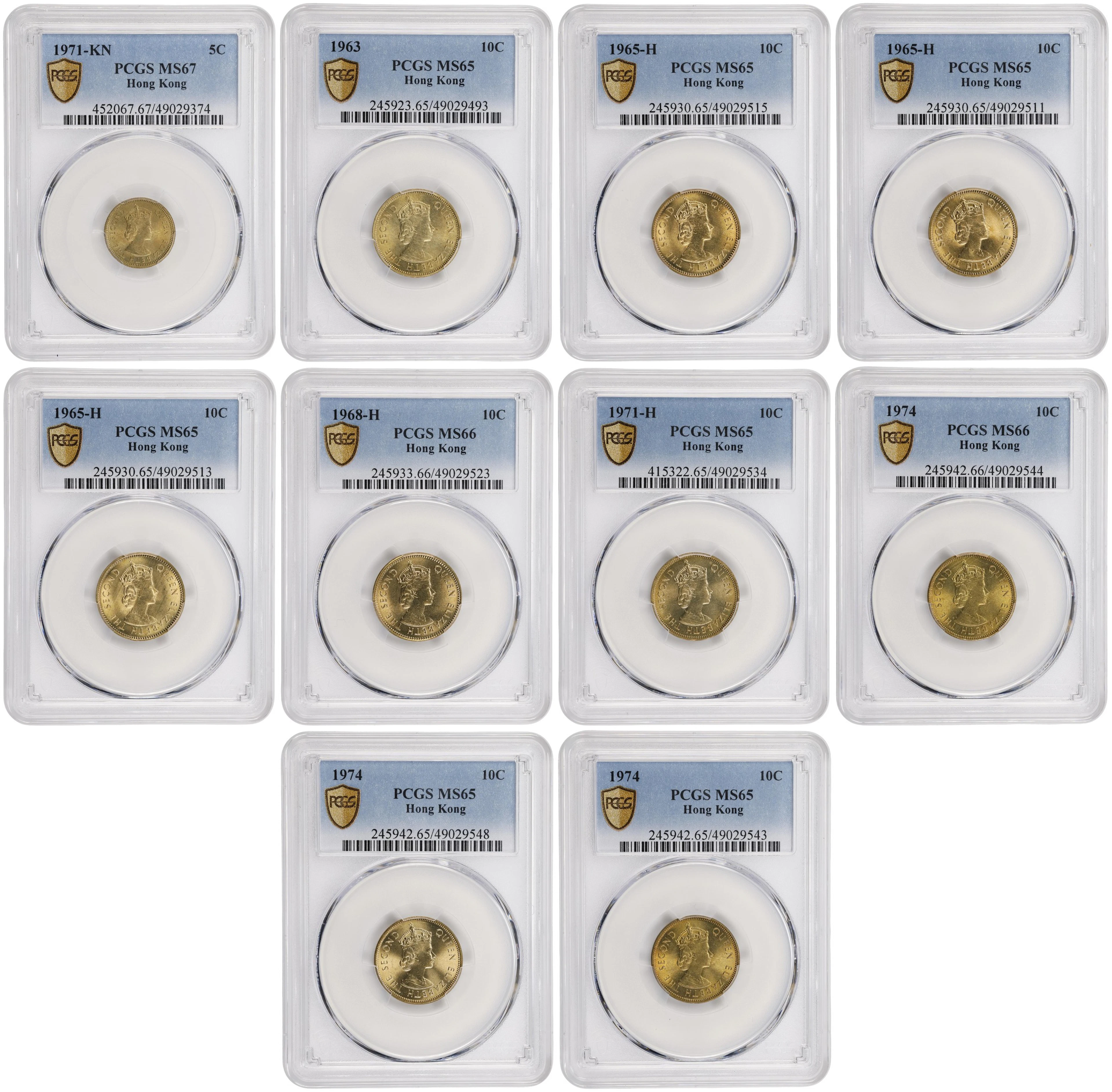 HONG KONG (SAR). Group of Minor Issues (10 Pieces), 1963-74. Elizabeth