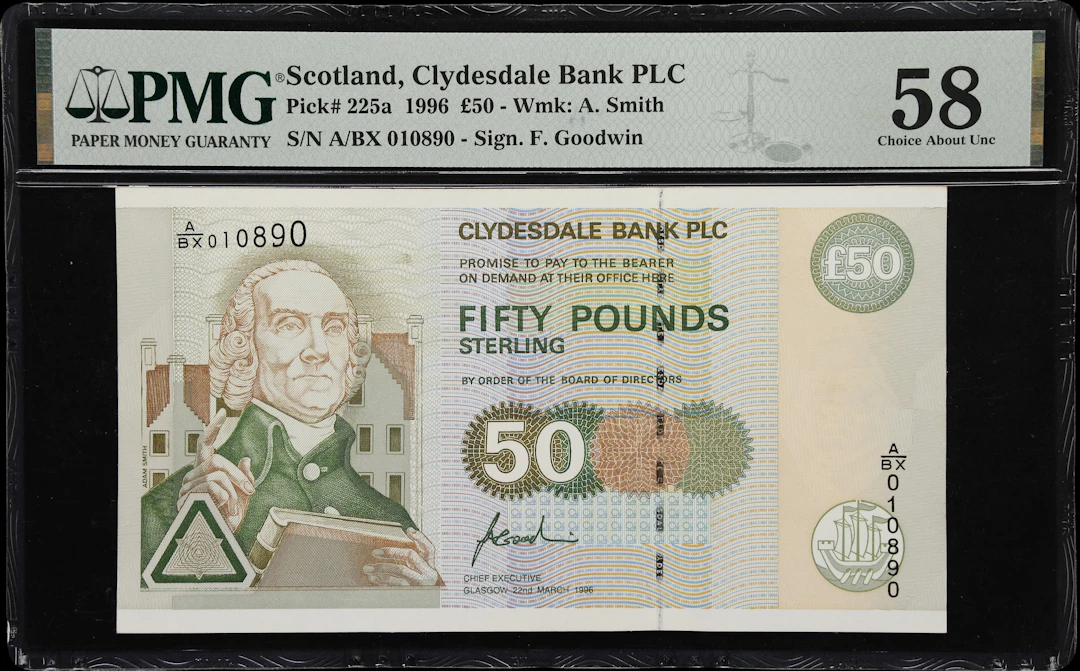 SCOTLAND. Clydesdale Bank Plc. 50 Pounds, 22.3.1996. P-225a. PMG Choice
