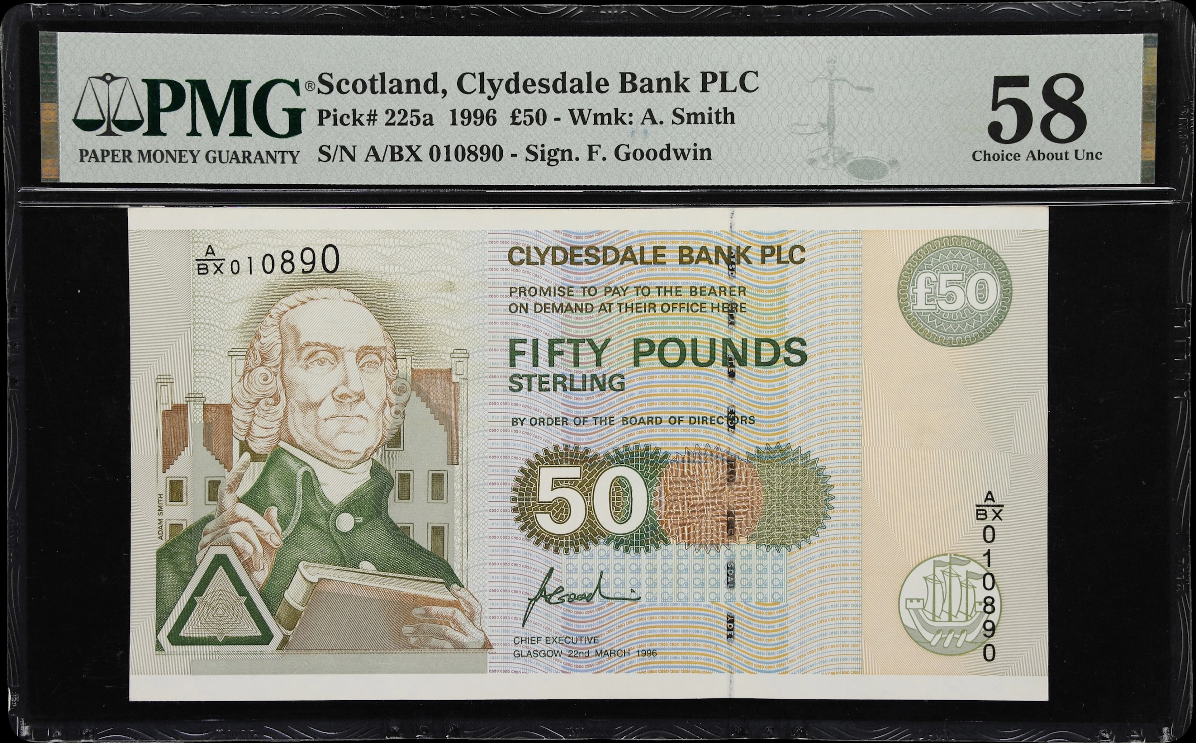 SCOTLAND. Clydesdale Bank Plc. 50 Pounds, 22.3.1996. P-225a. PMG Choice