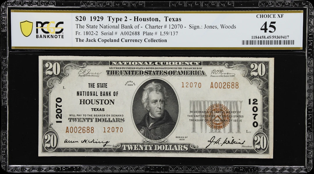 Houston, Texas. $20 1929 Ty. 2. Fr. 1802-2. State NB. Charter #12070.