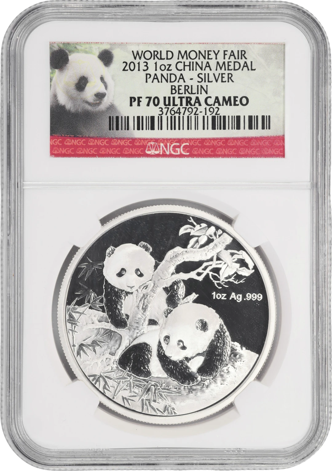 (1 oz, 31.104 g ASW). China. 2013 1 oz Silver Panda. PF-70 Ultra Cameo (NGC).