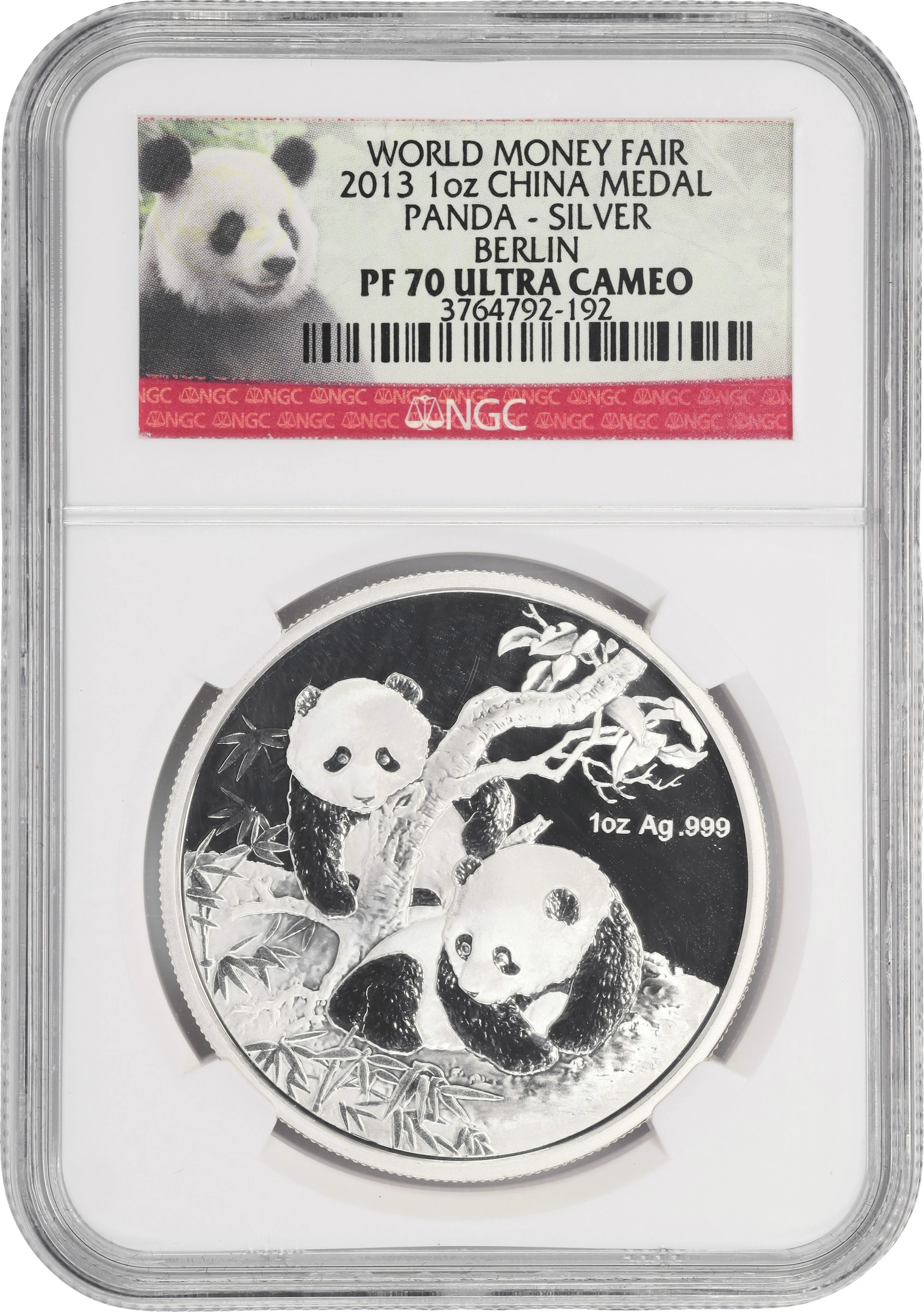 (1 oz, 31.104 g ASW). China. 2013 1 oz Silver Panda. PF-70 Ultra Cameo (NGC).