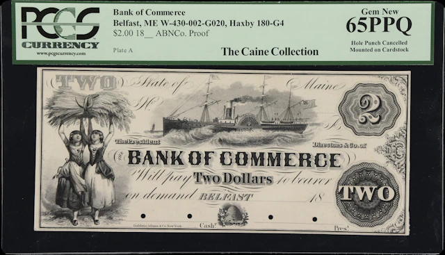 Belfast, Maine. Bank of Commerce. 18xx $2. PCGS Currency Gem New 65