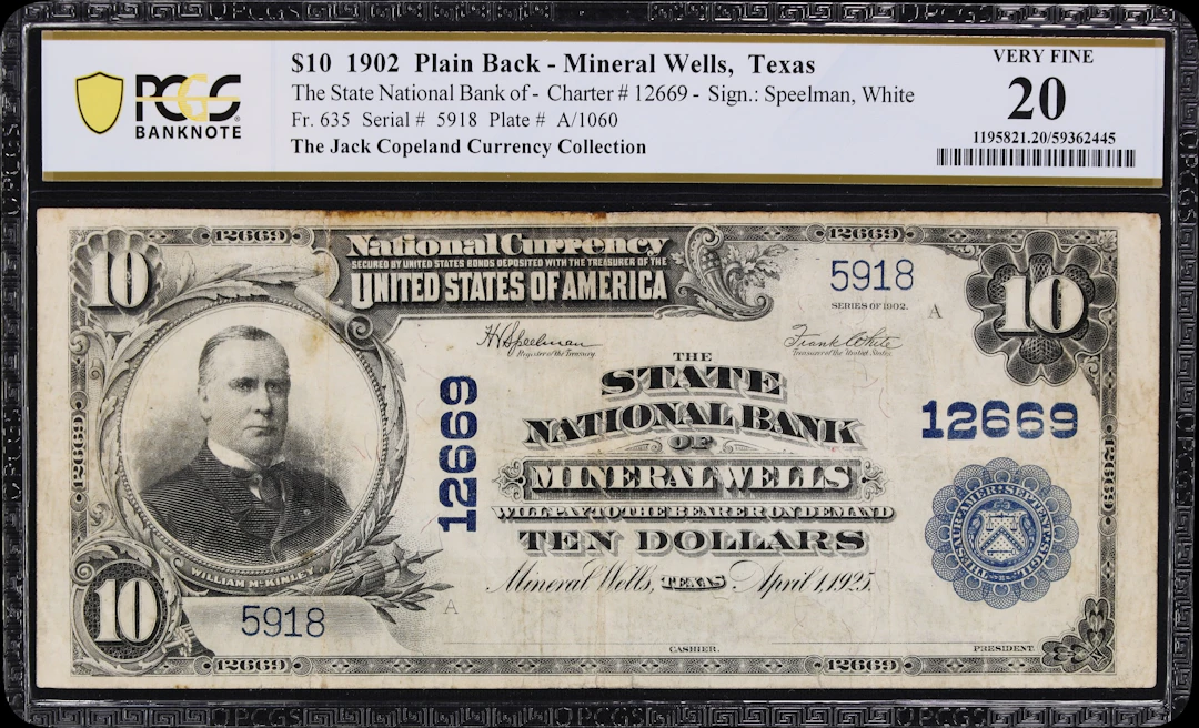 Mineral Wells, Texas. $10 1902 Plain Back. Fr. 635. State NB. Charter