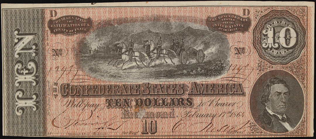 T-68. Confederate Currency. 1864 $10. Choice Extremely Fine.