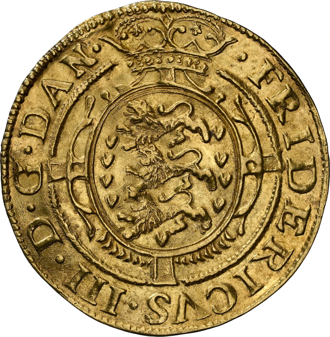 DENMARK. Gold Krone, 1659. Glückstadt Mint. Frederik III. NGC Unc