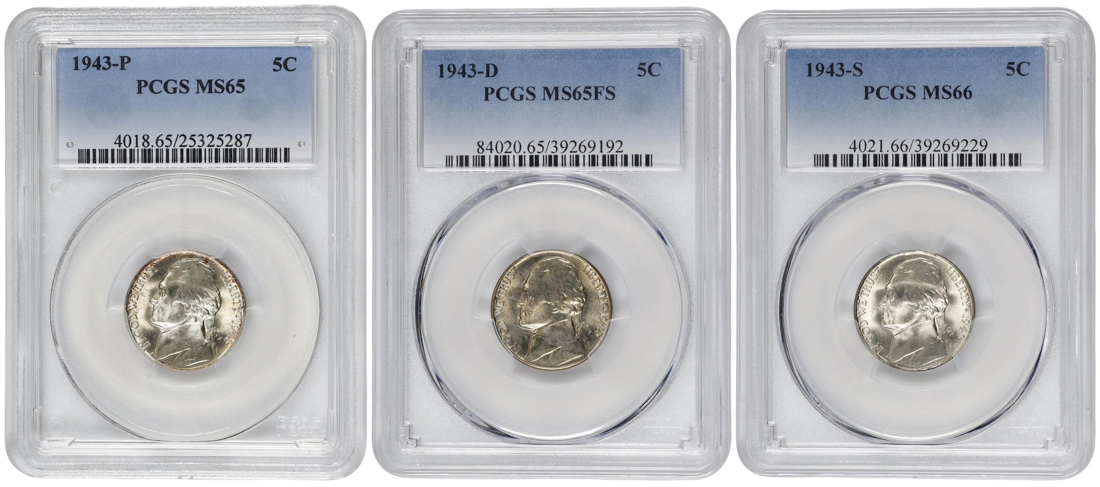 1943 Jefferson Nickel. PDS Set. (PCGS).
