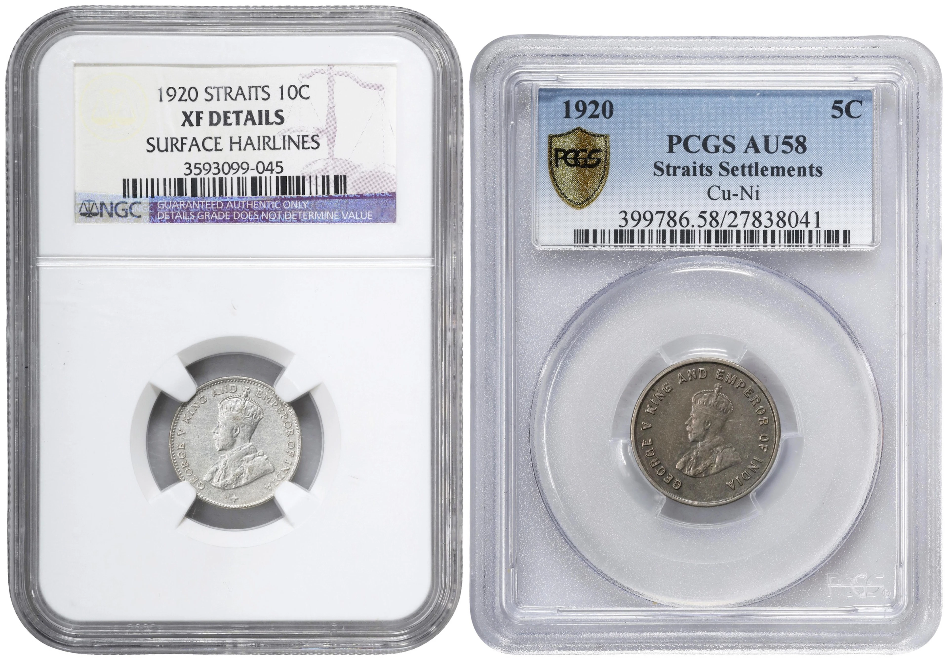STRAITS SETTLEMENTS. Duo of Minor Denominations (2 Pieces), 1920.