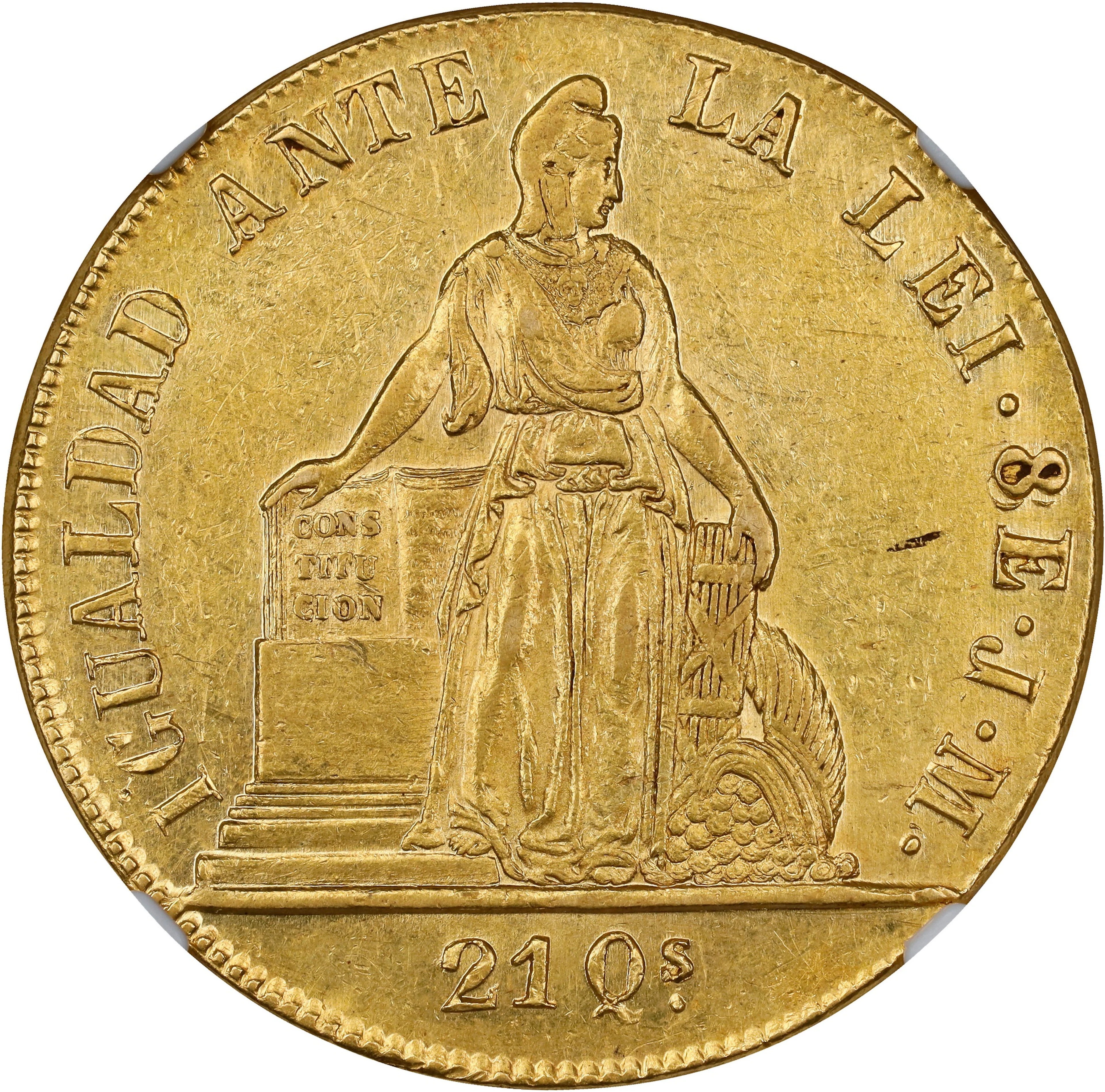 CHILE. 8 Escudos, 1848-So JM. Santiago Mint. NGC AU Details--Cleaned.