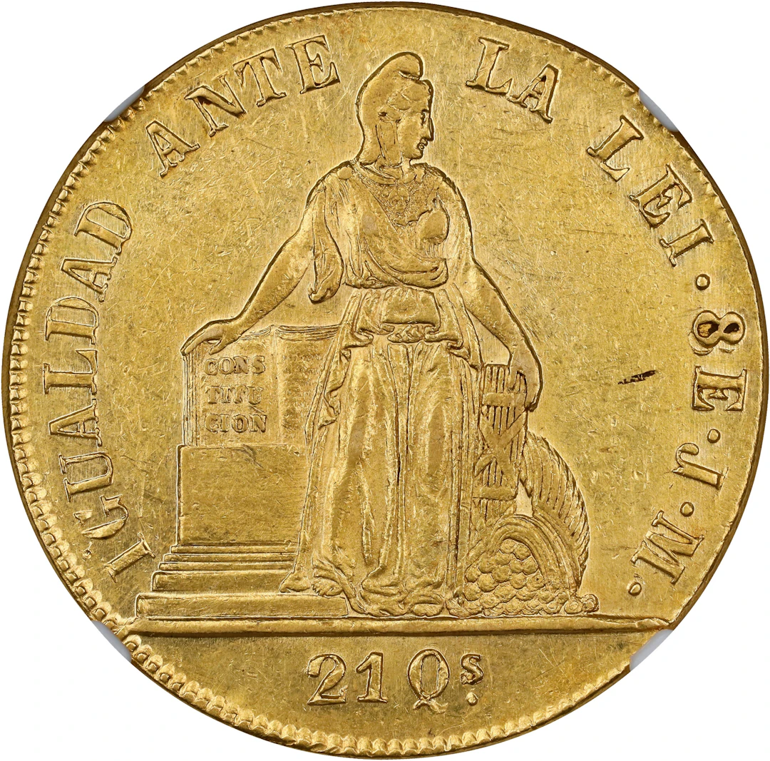 CHILE. 8 Escudos, 1848-So JM. Santiago Mint. NGC AU Details--Cleaned.