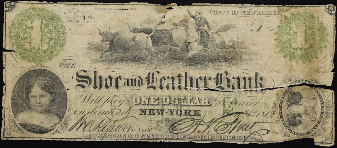 New York, New York. New York Shoe & Leather Bank. 1862 $1. Good.