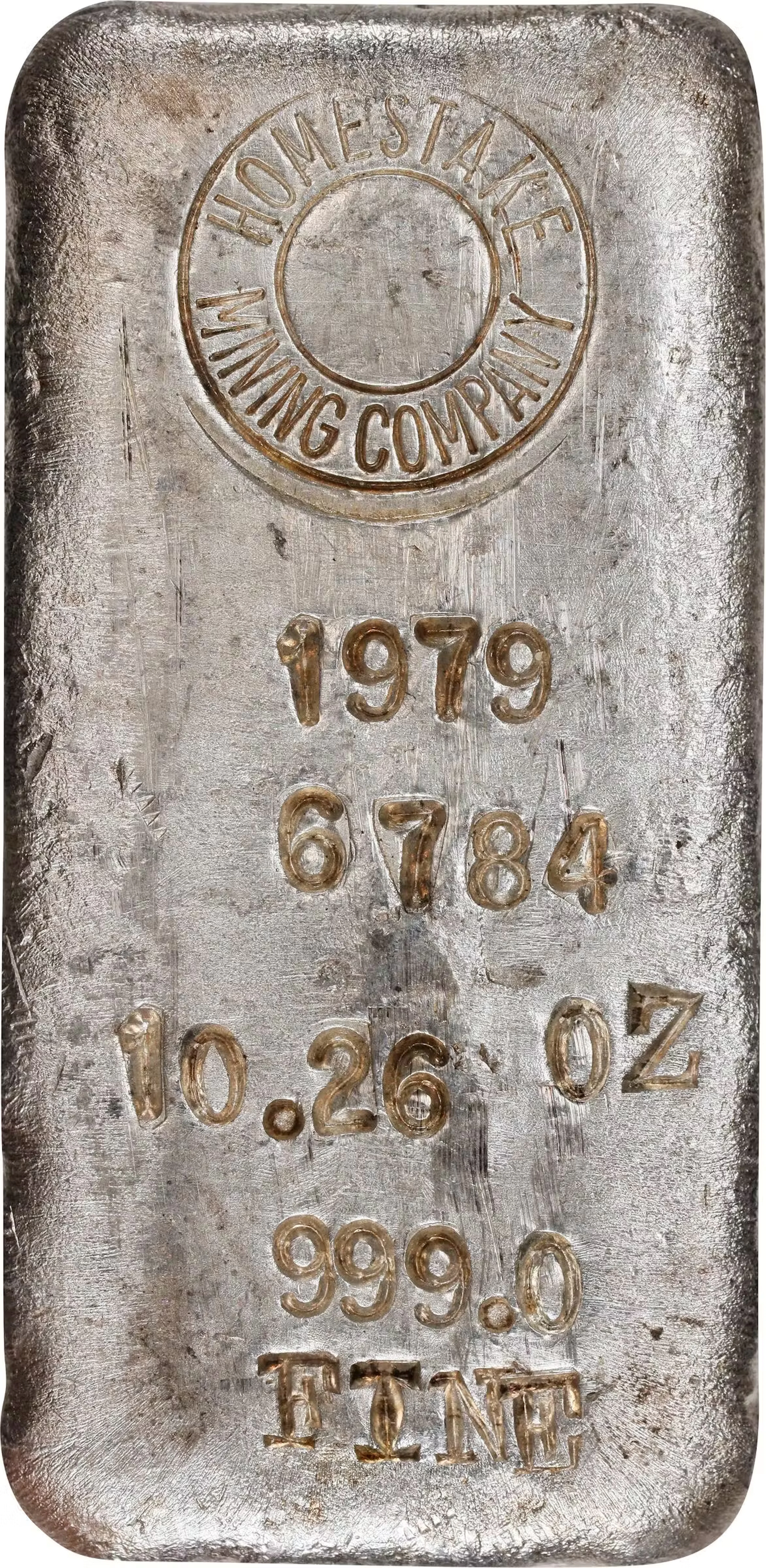 1979 Homestake Mining Company Silver Ingot. 10.26 Troy Ounces. 999.0 Fine.