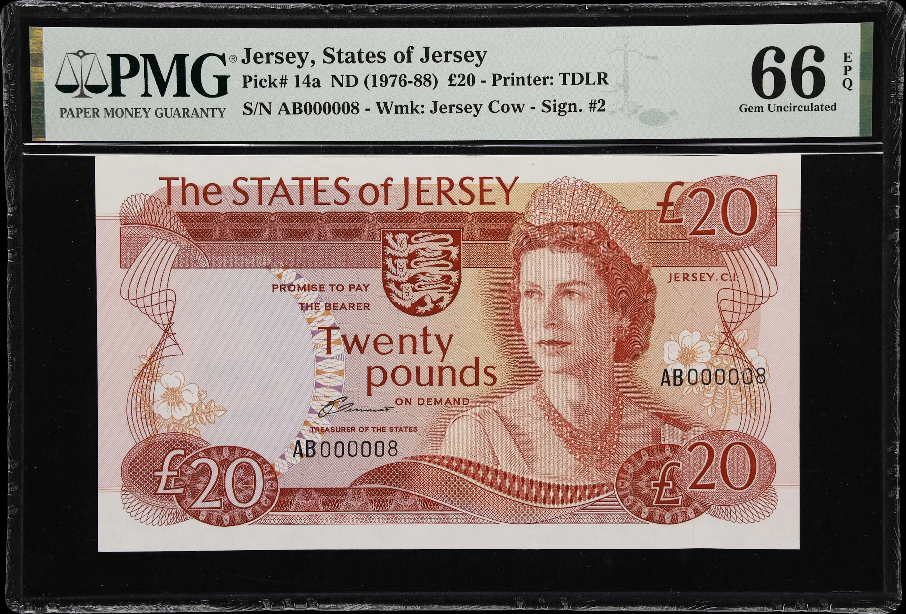JERSEY. Treasury of the States of Jersey. 20 Pounds, ND (1976-88).