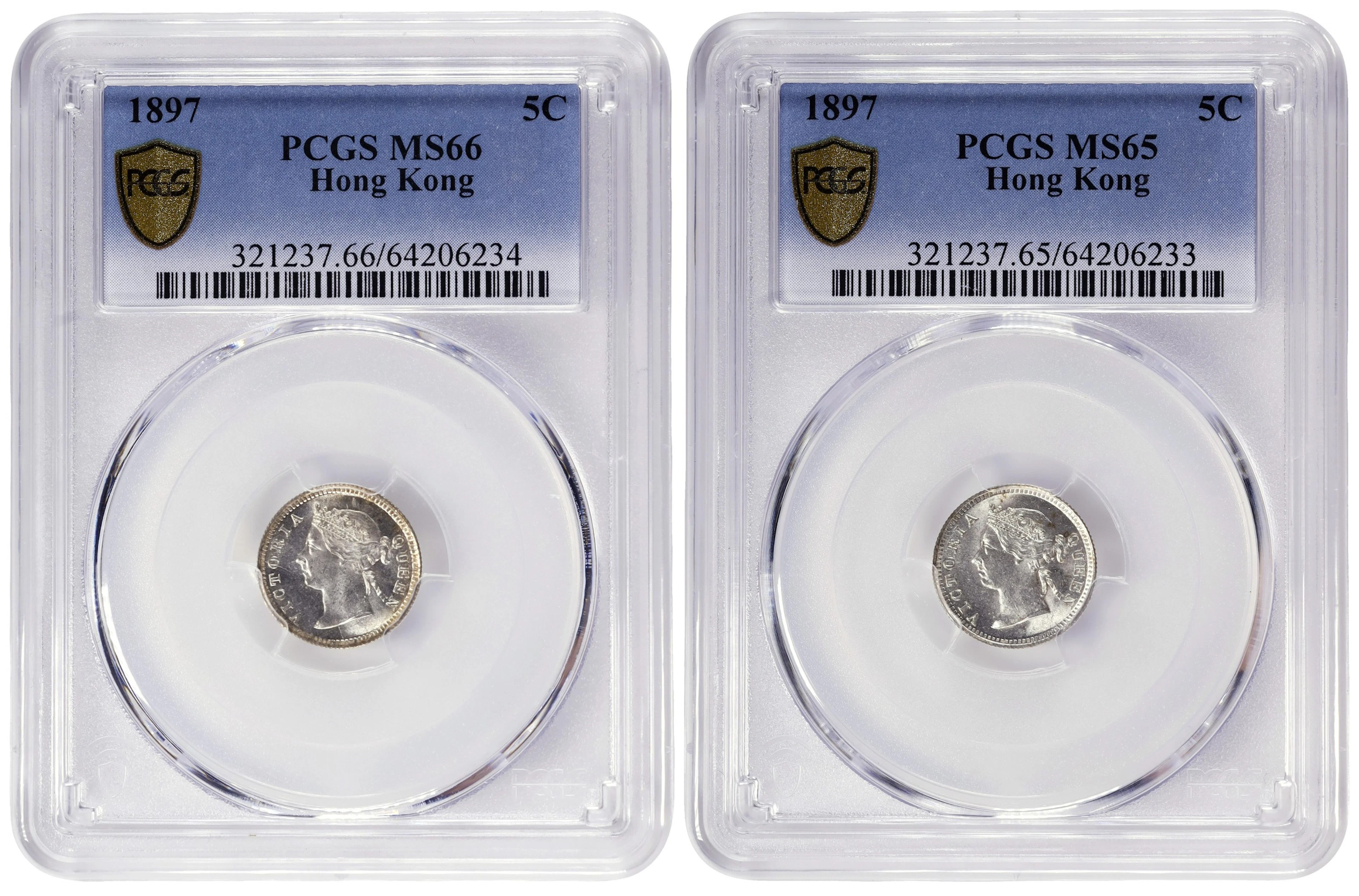 (t) HONG KONG (SAR). Duo of 5 Cents (2 Pieces), 1897. London Mint.