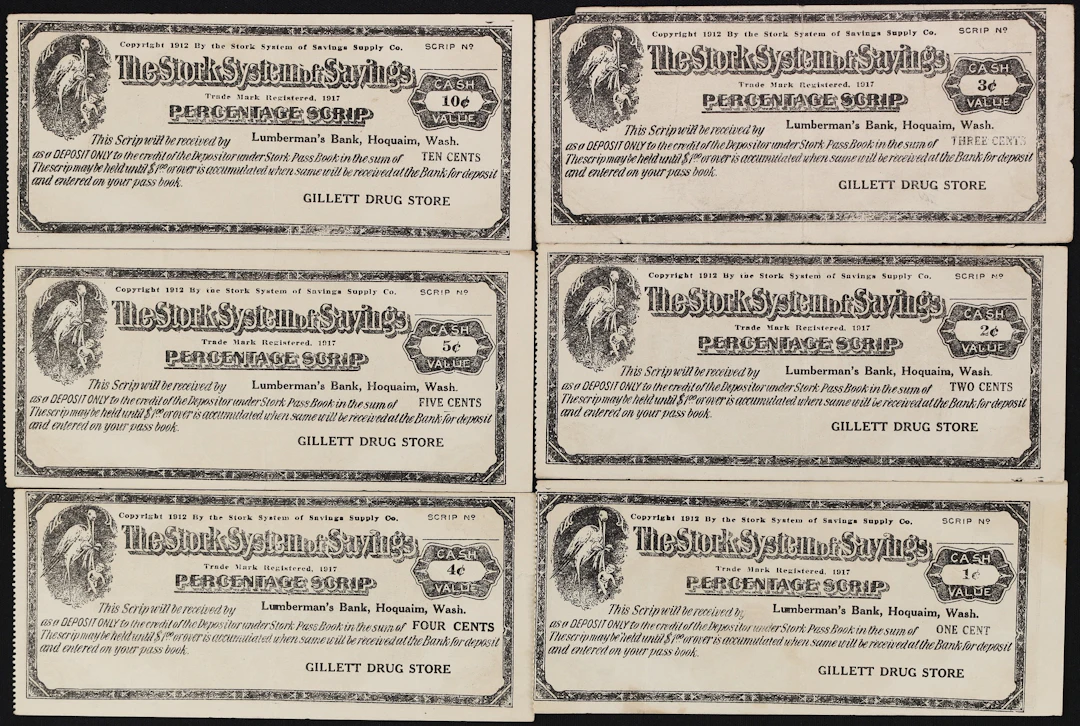 Lot of (6) Hoquaim, Washington. Lumberman's Bank - Stork System of