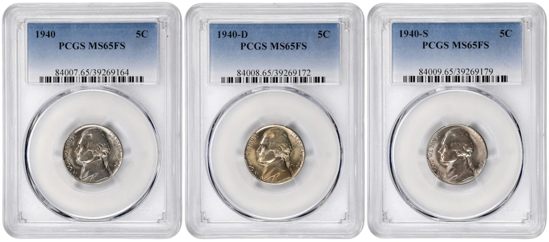 1940 Jefferson Nickel. PDS Set. MS-65 FS (PCGS).