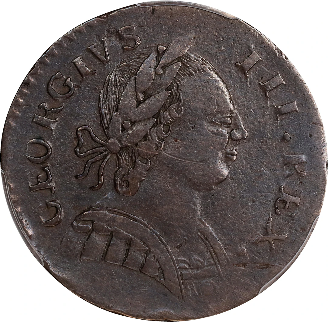 1787 Machin's Mills Halfpenny. Vlack 21-87C, W-7960. Rarity-6+. GEORGIVS