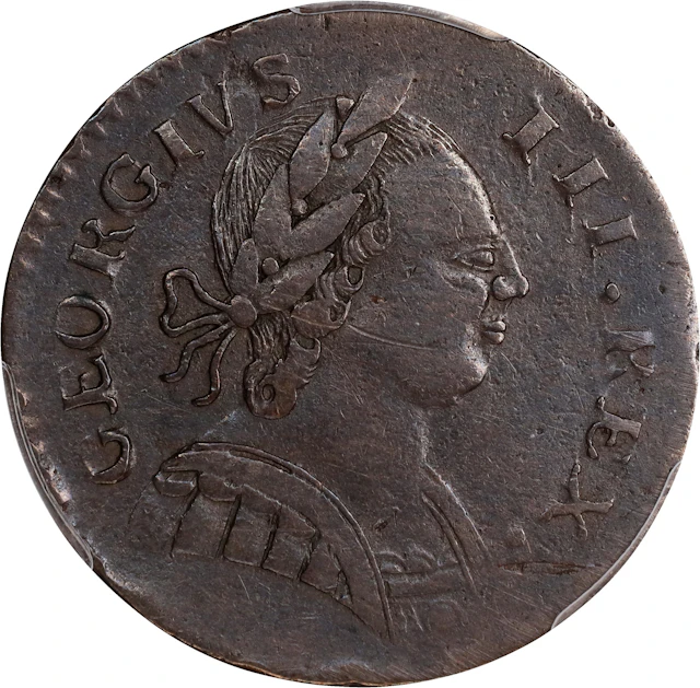 1787 Machin's Mills Halfpenny. Vlack 21-87C, W-7960. Rarity-6+. GEORGIVS
