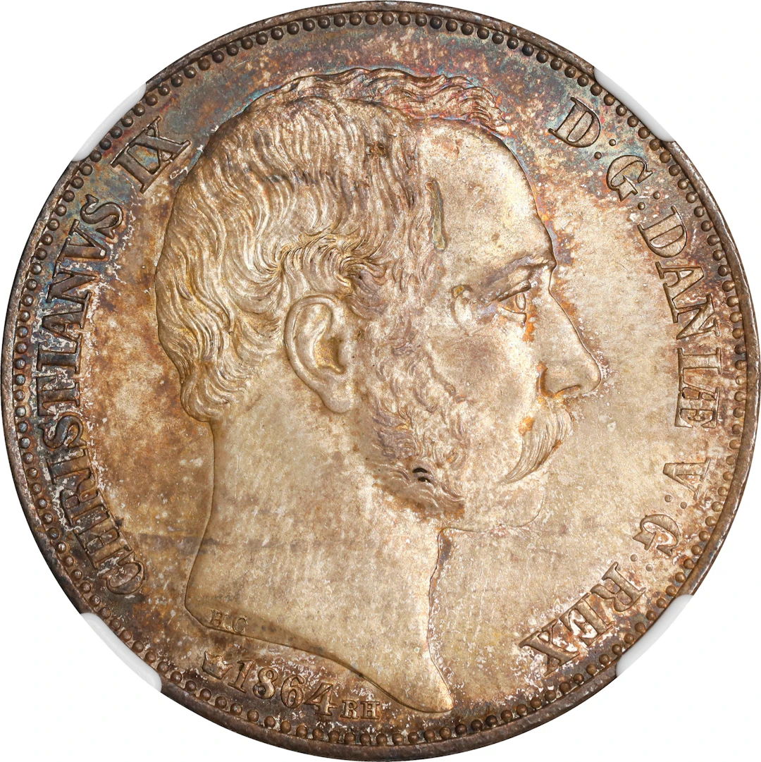 DENMARK. 2 Rigsdaler, 1864. Copenhagen Mint. Christian IX. NGC MS-65.